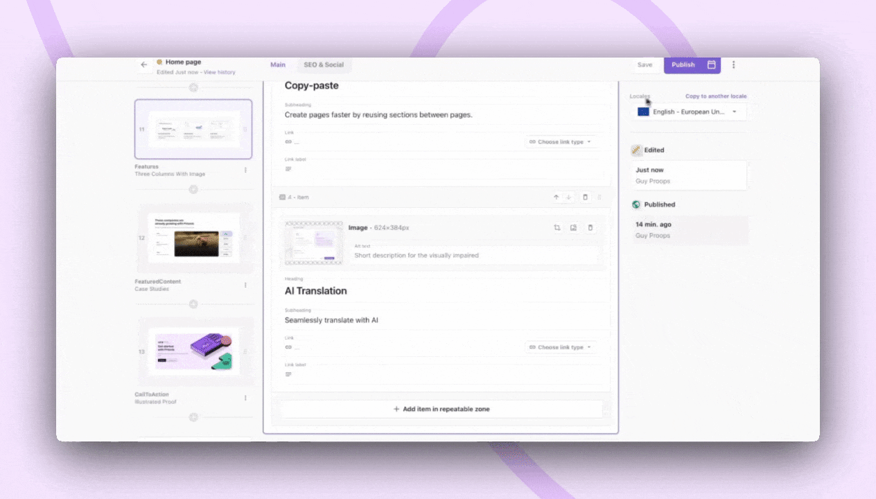 An image of release feature in the Page Builder