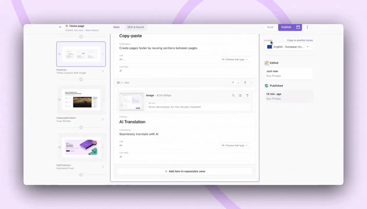 An image of release feature in the Page Builder