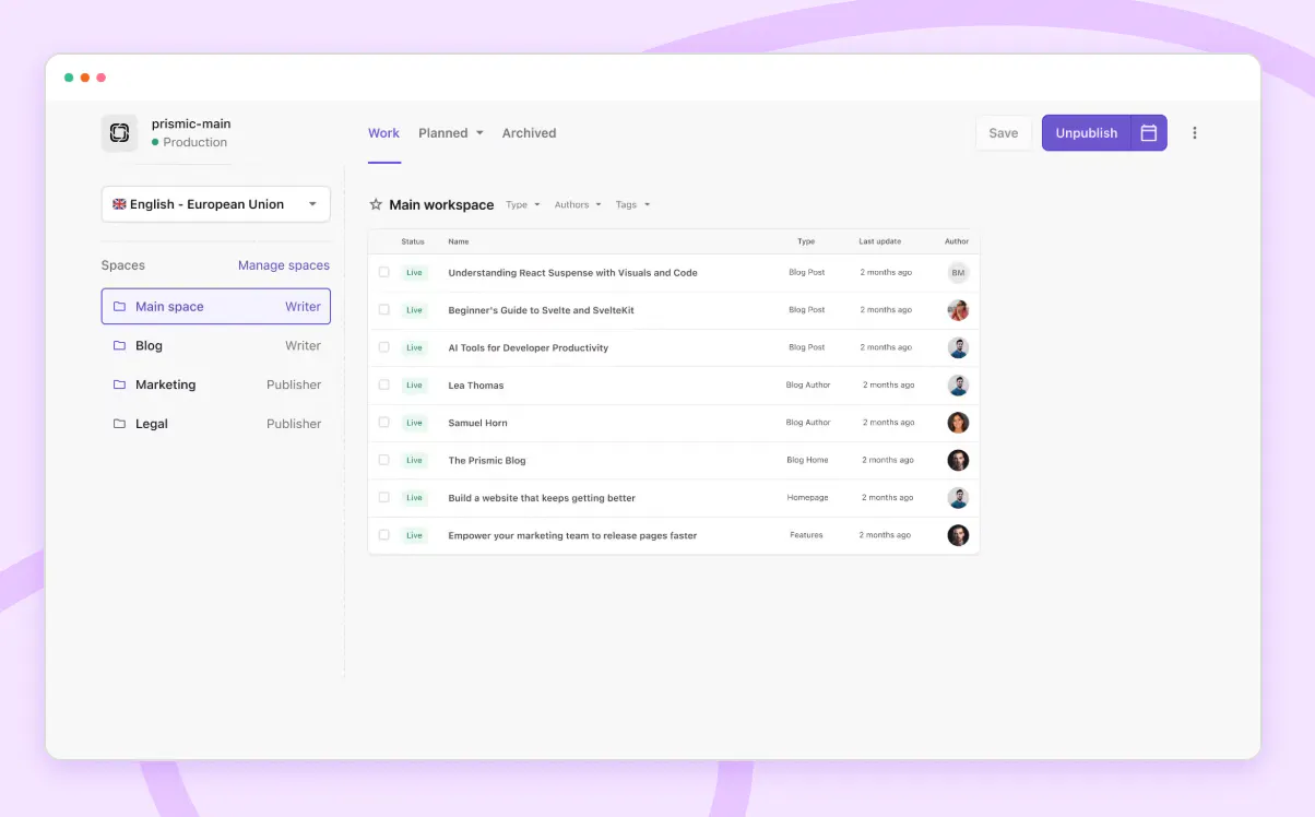 An image of custom roles in the Page Builder