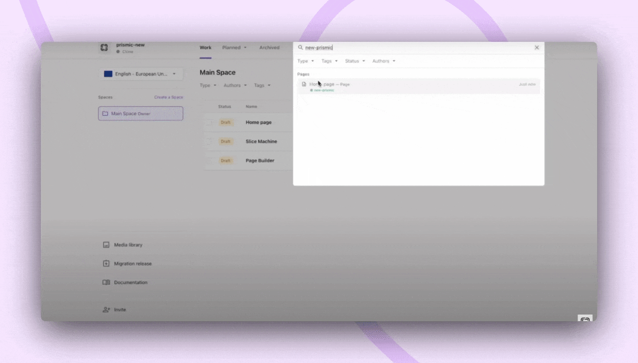 An image of searching in the Page Builder