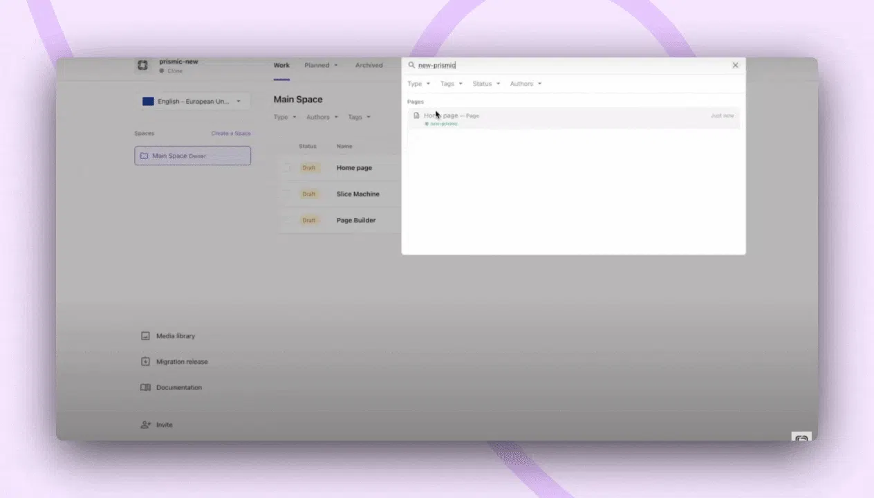 An image of searching in the Page Builder