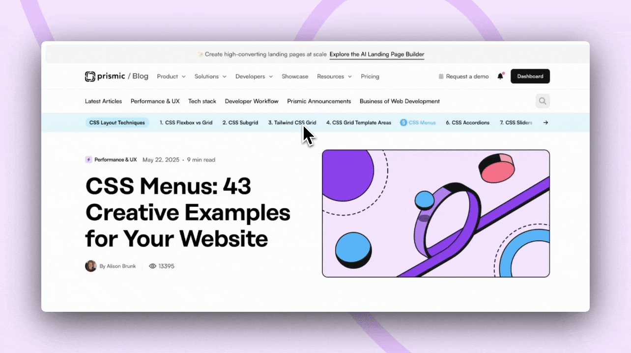 GIF of sidebar on Prismic blog.