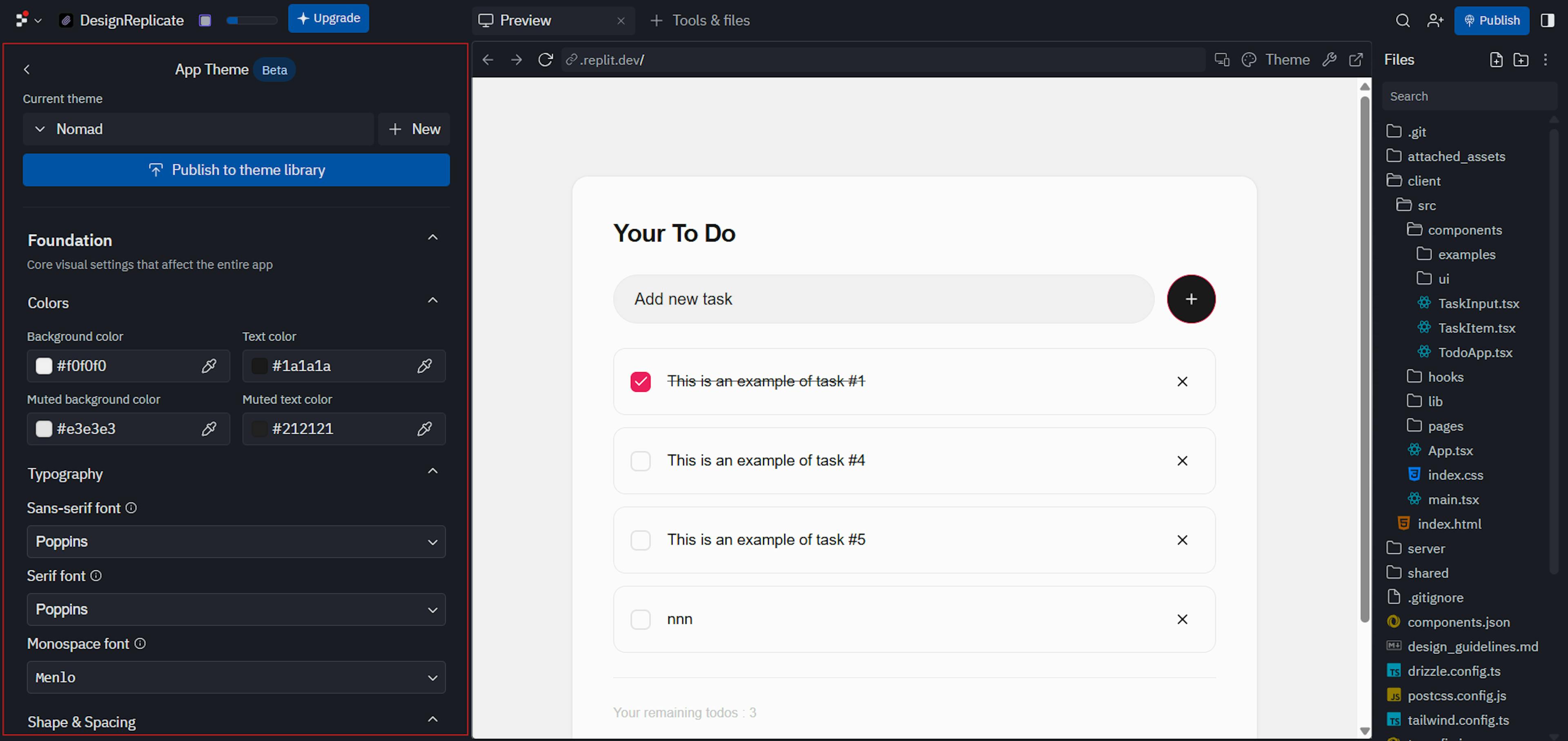 An image of Replit theme configuration panel