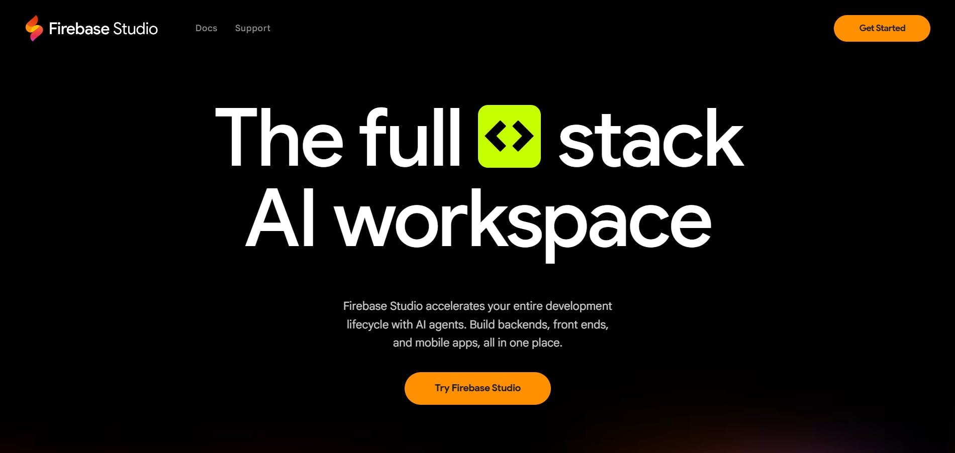 An image of Firebase Studio homepage