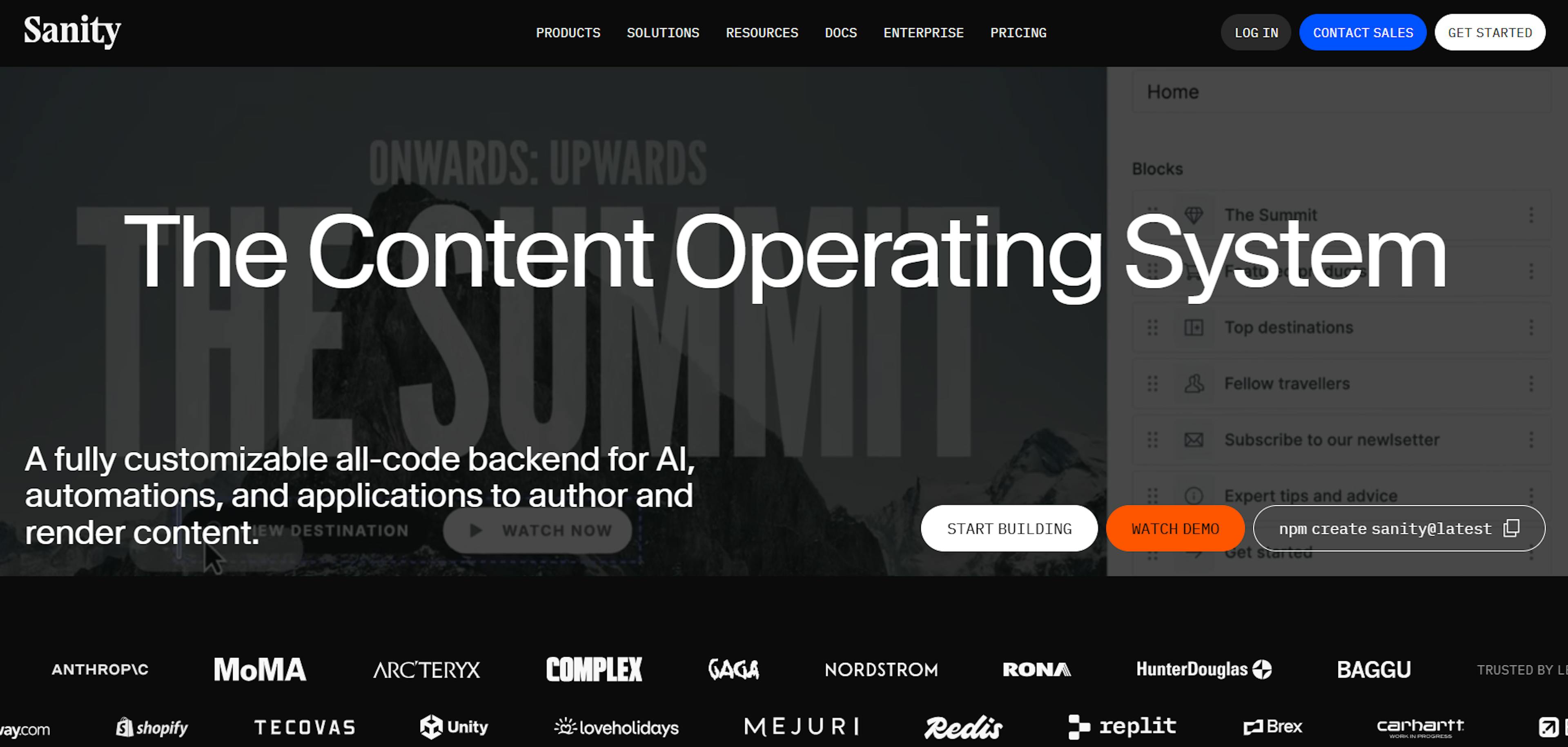 Image of Sanity homepage