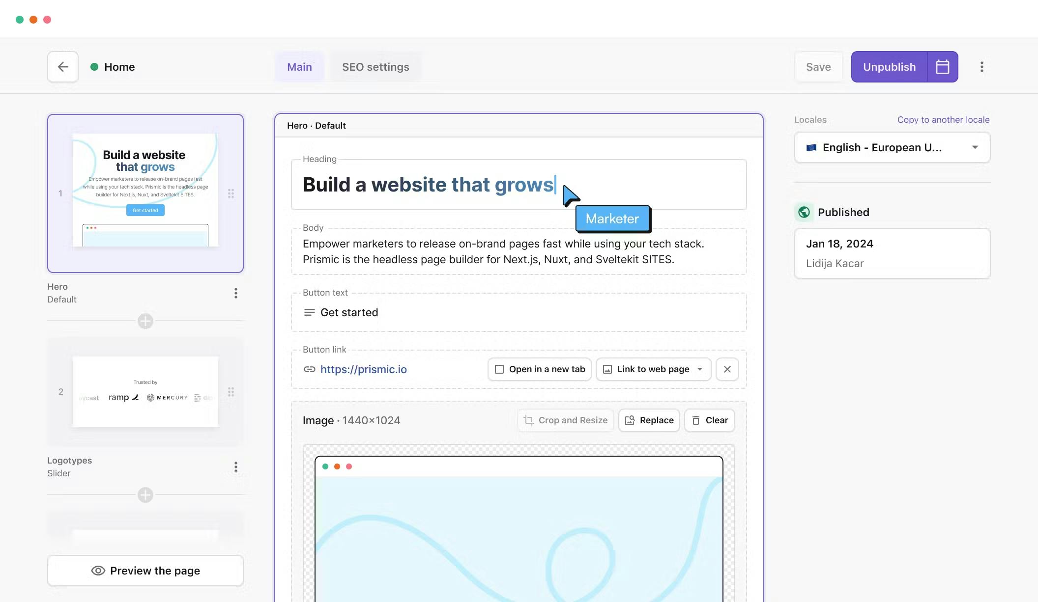 An image of the Prismic Page Builder