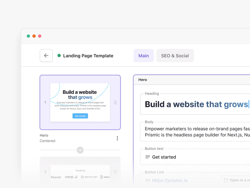 Base page in Prismic's Page Builder made of approved, reusable slices