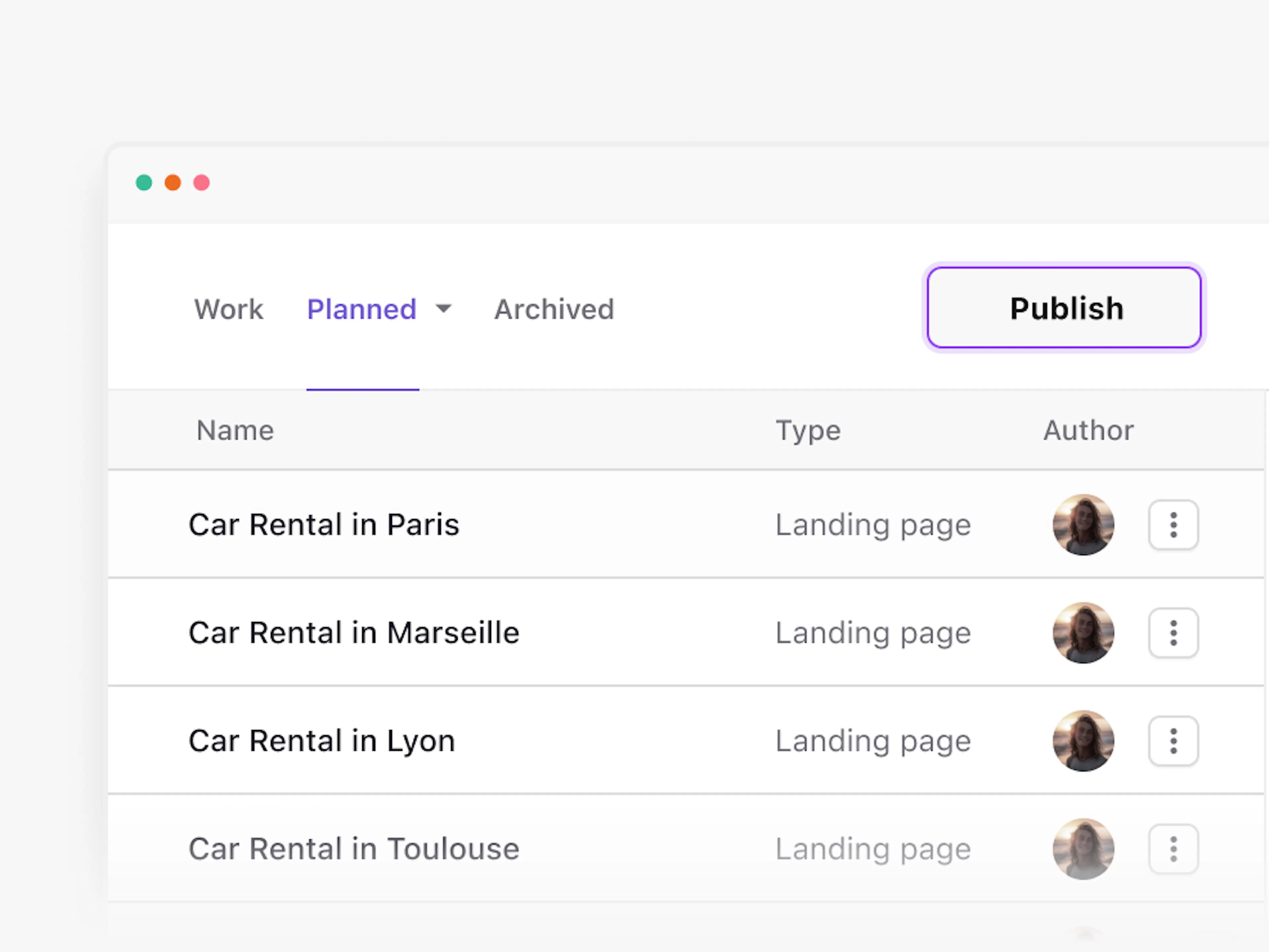 Grouped release of AI-generated landing pages awaiting review and approval in Prismic