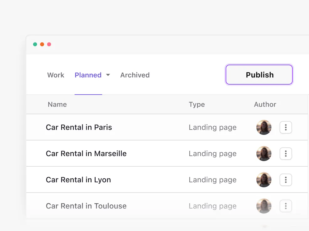Grouped release of AI-generated landing pages awaiting review and approval in Prismic