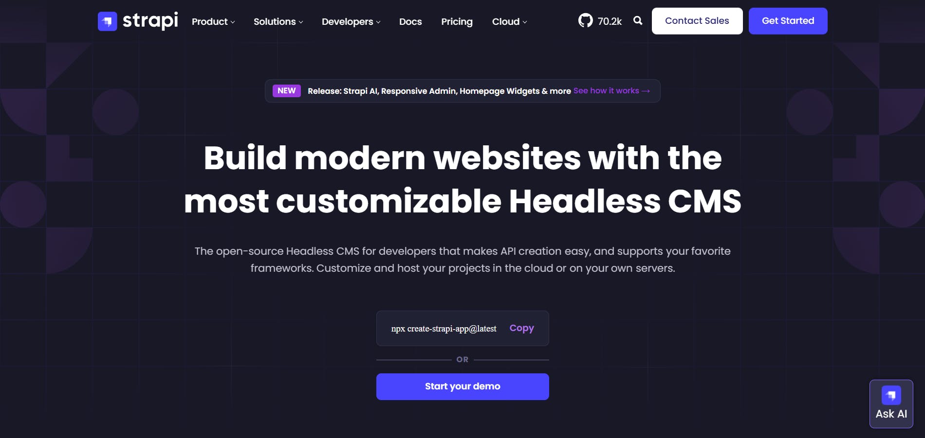 Image of Strapi homepage