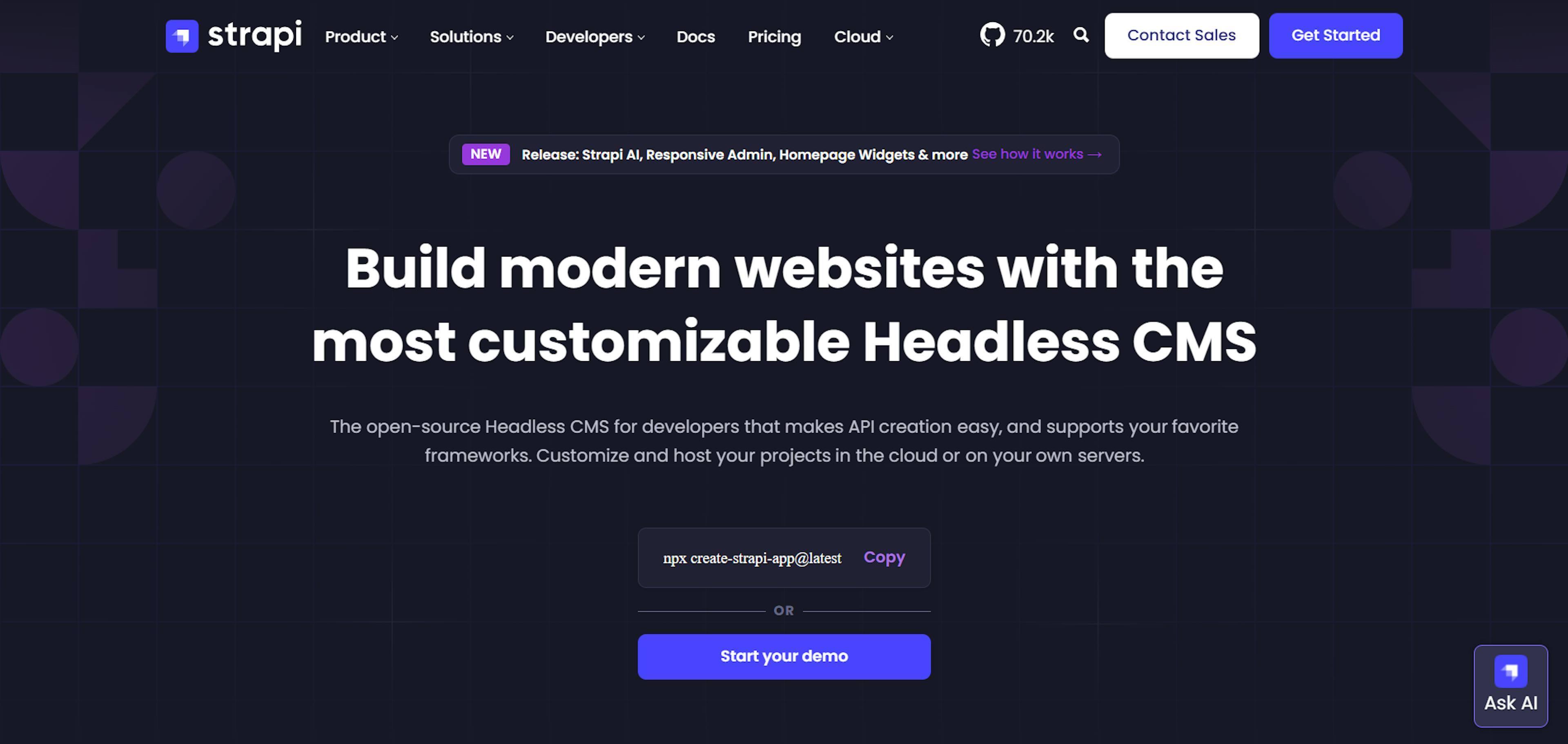Image of Strapi homepage