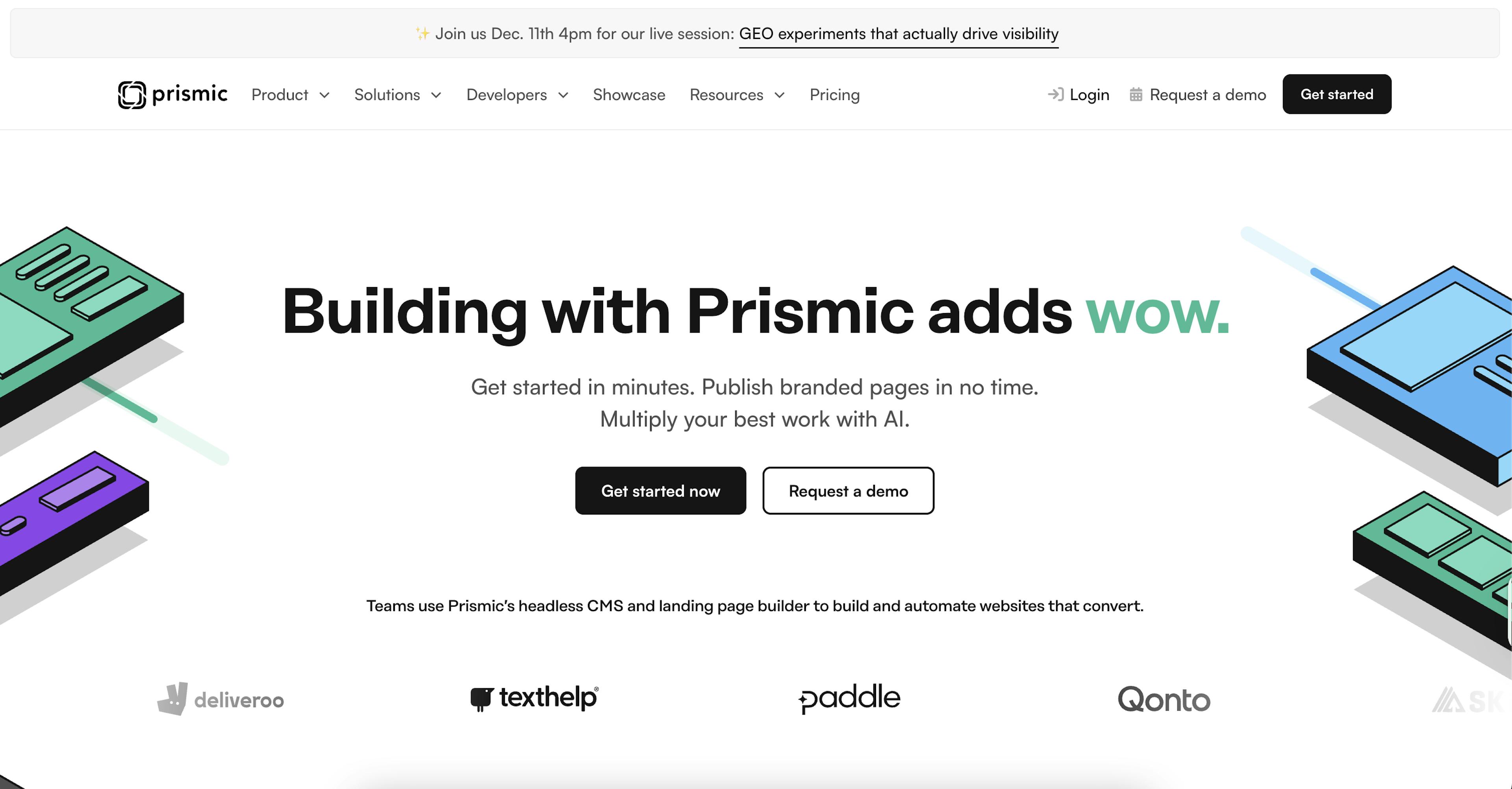 Image of Prismic homepage.