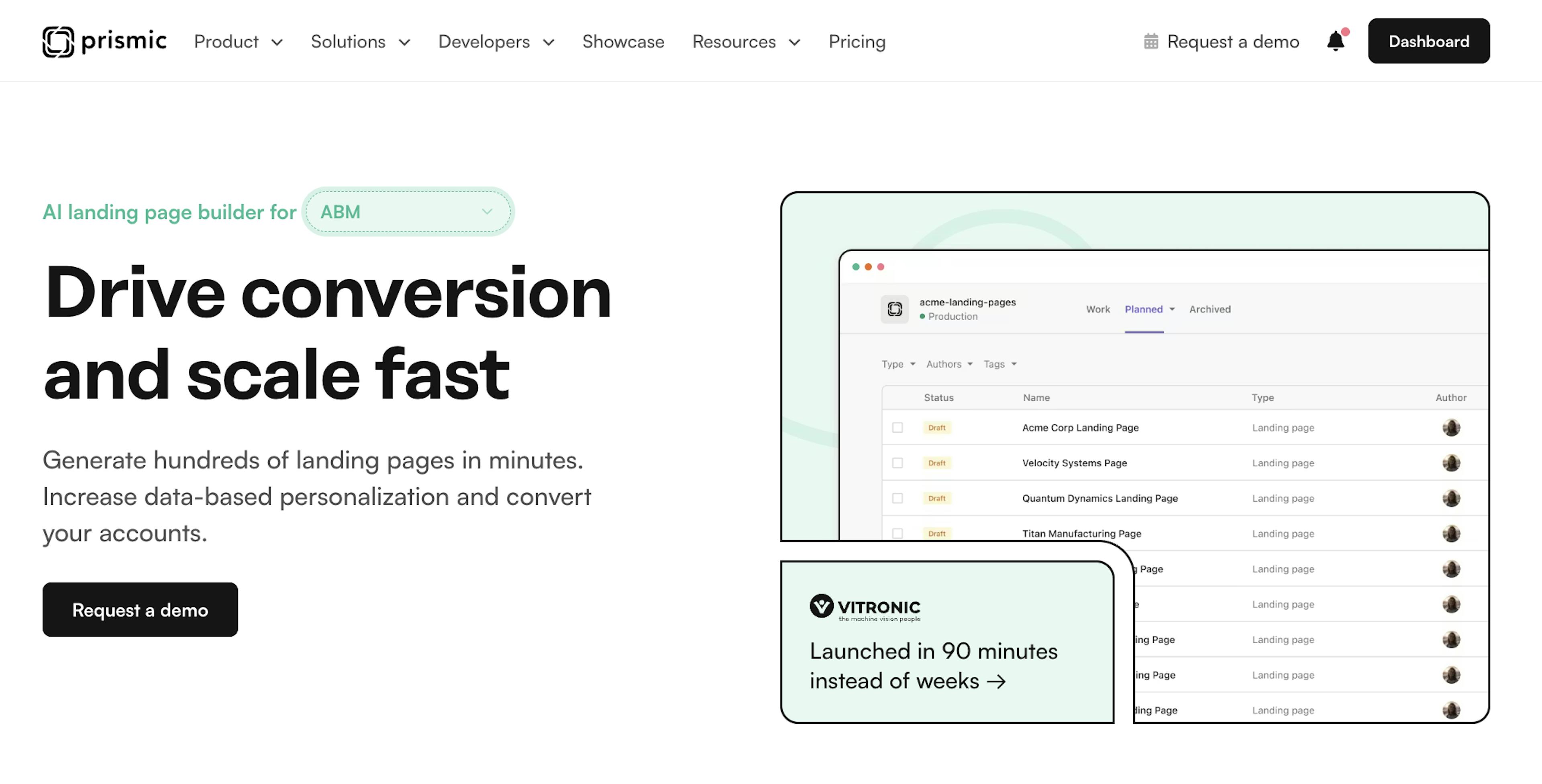 prismic abm landing page builder