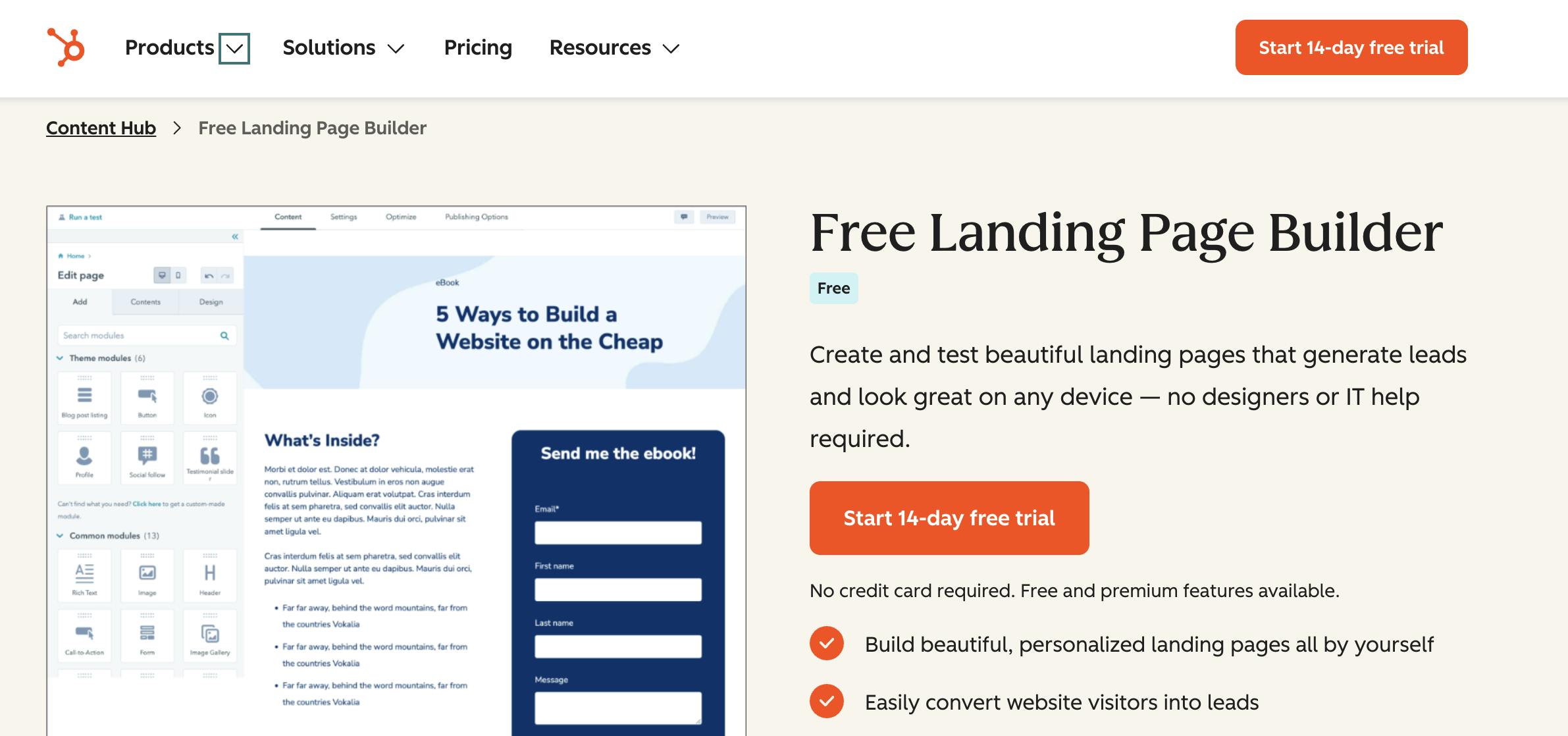 Hubspot landing page builder