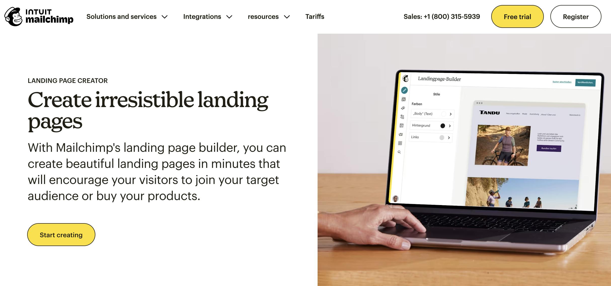 mailchimp landing page builder