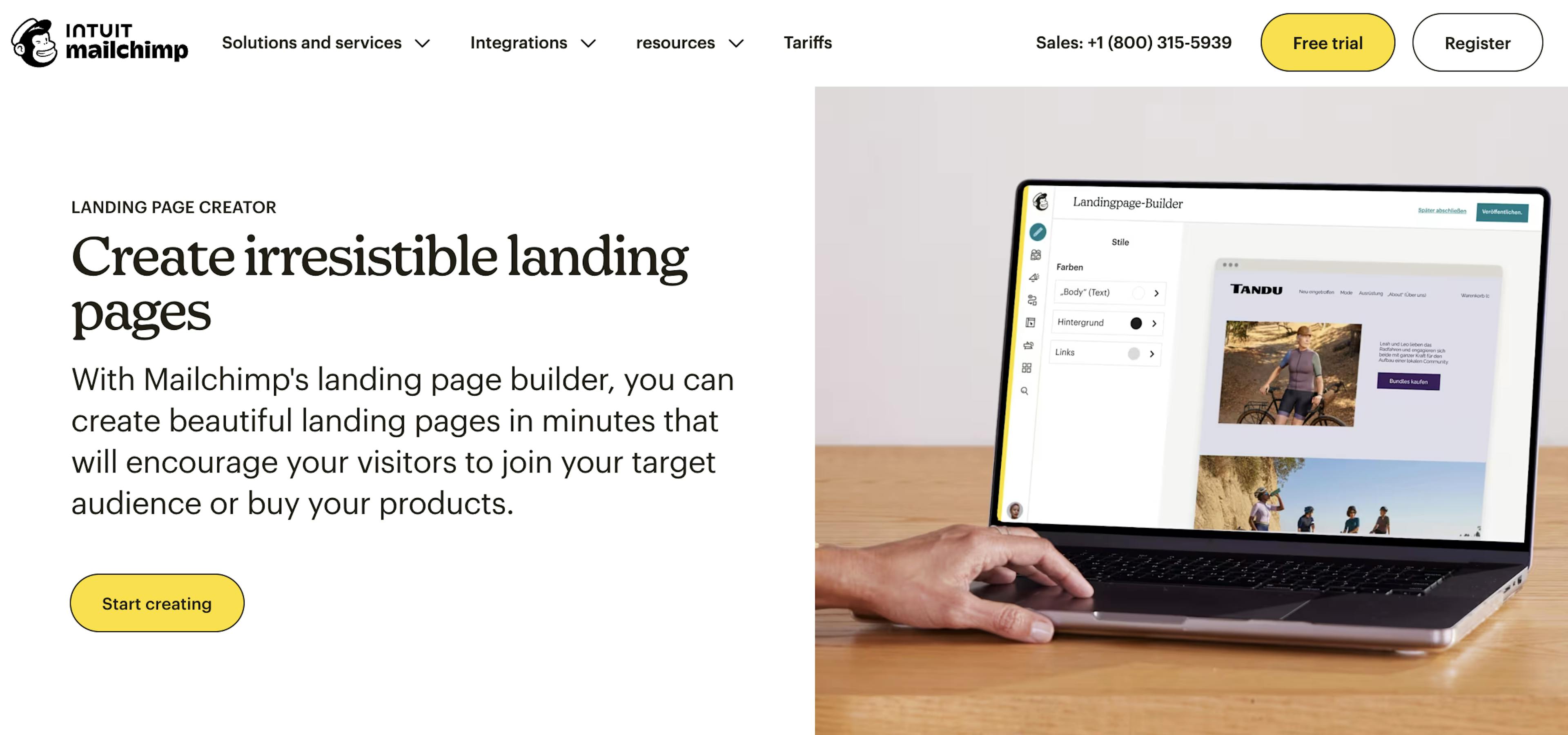 mailchimp landing page builder