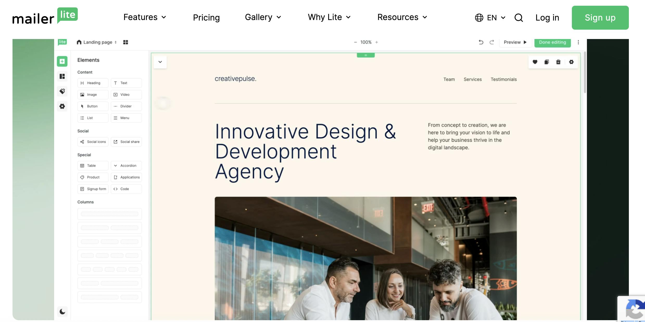 mailerlite landing page builder