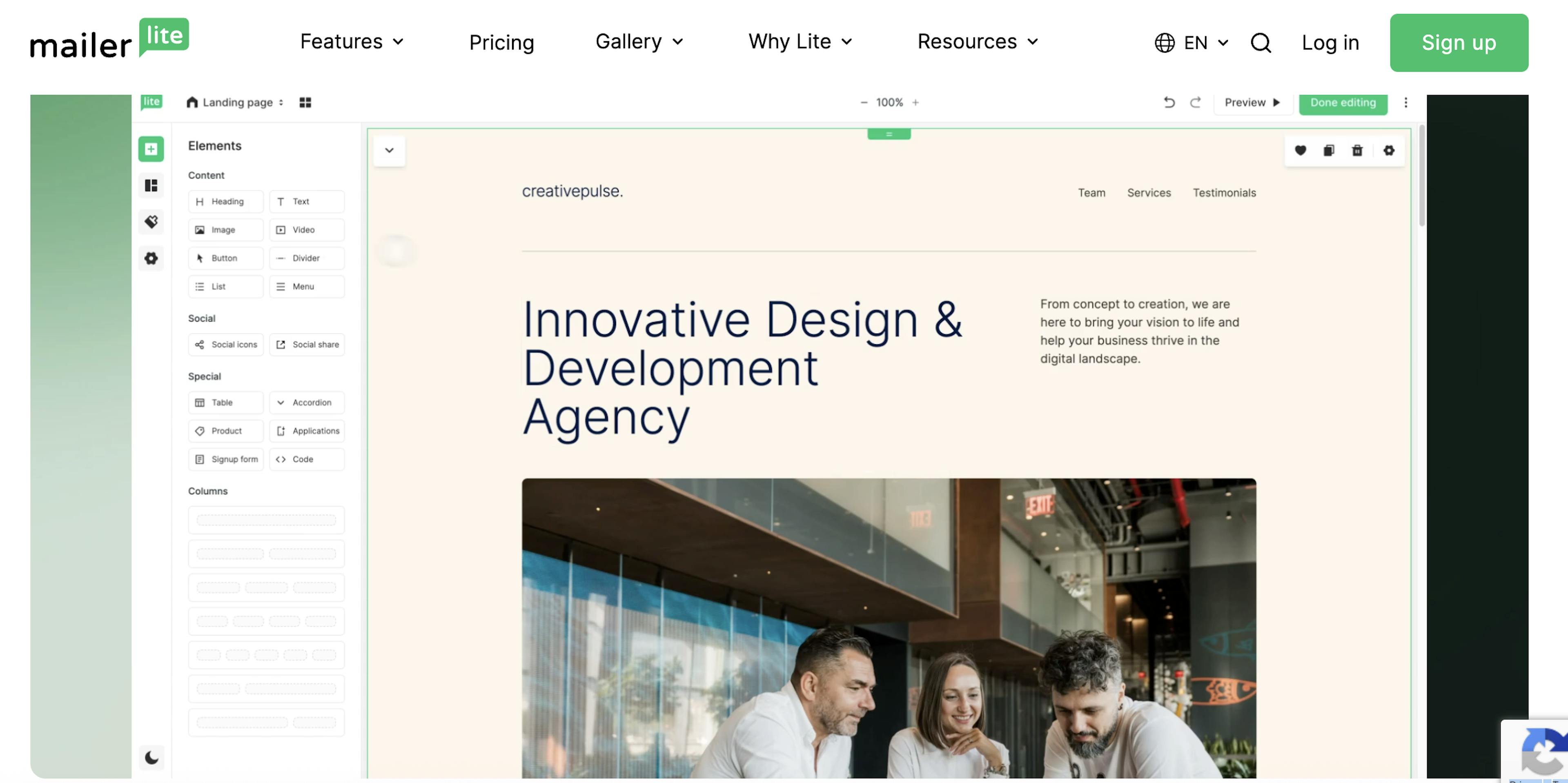 mailerlite landing page builder