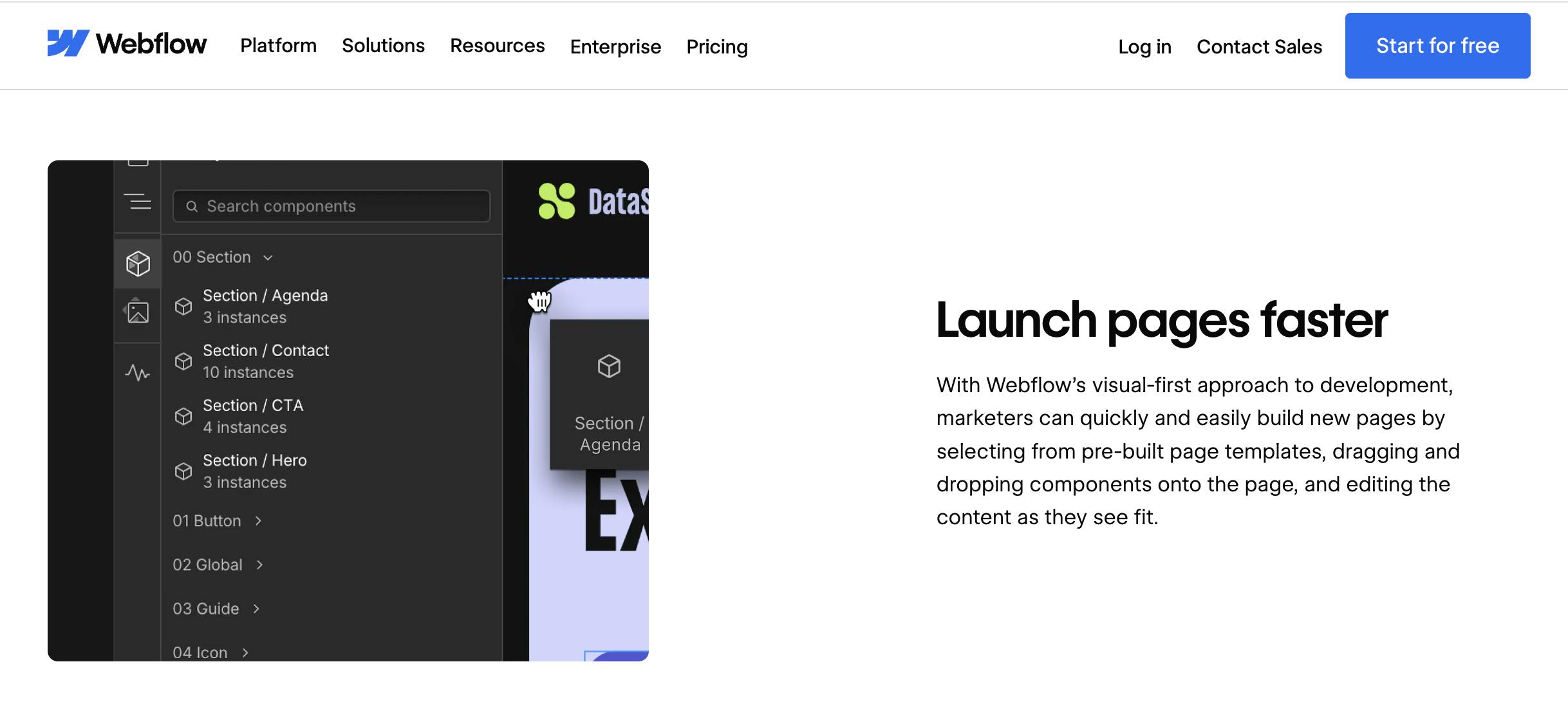webflow landing page builder