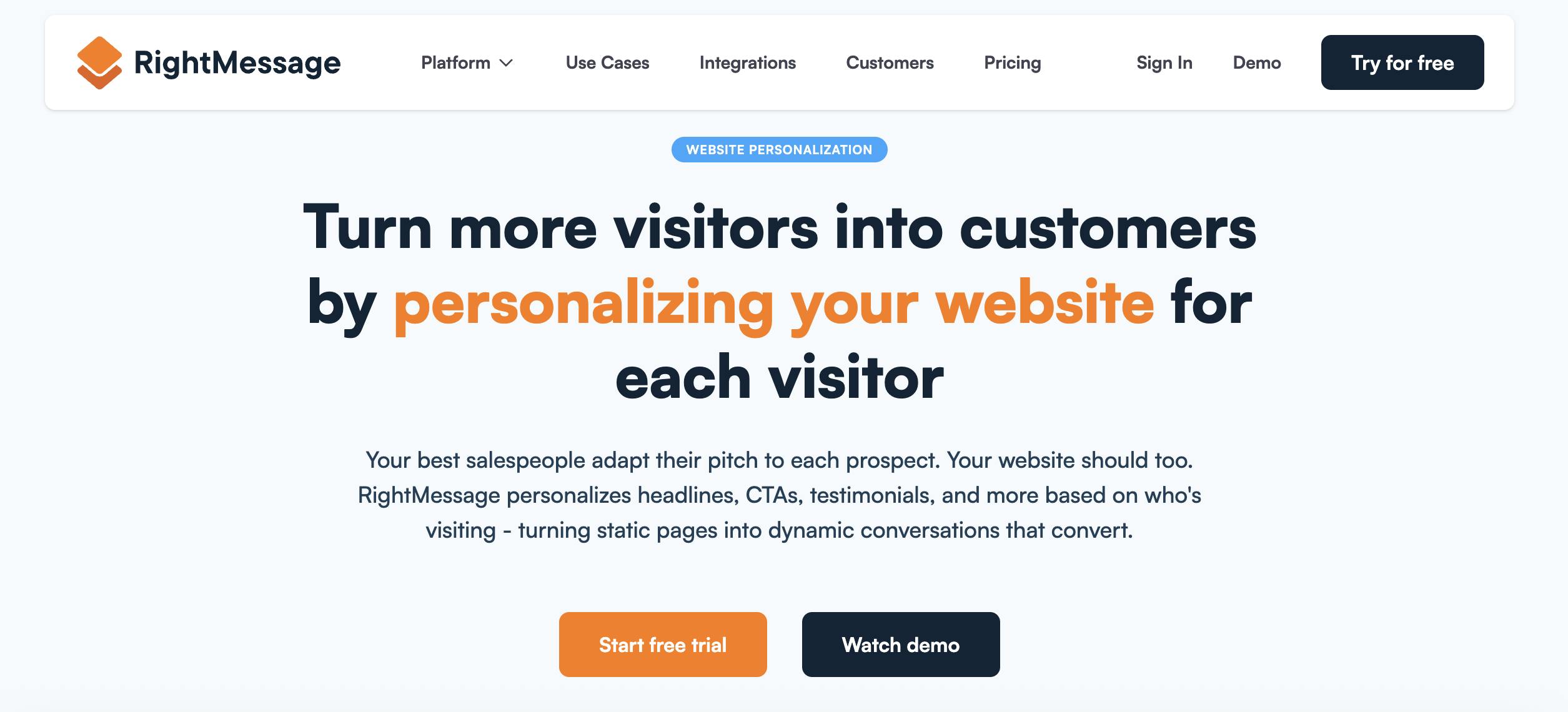 RightMessage web personalization tool