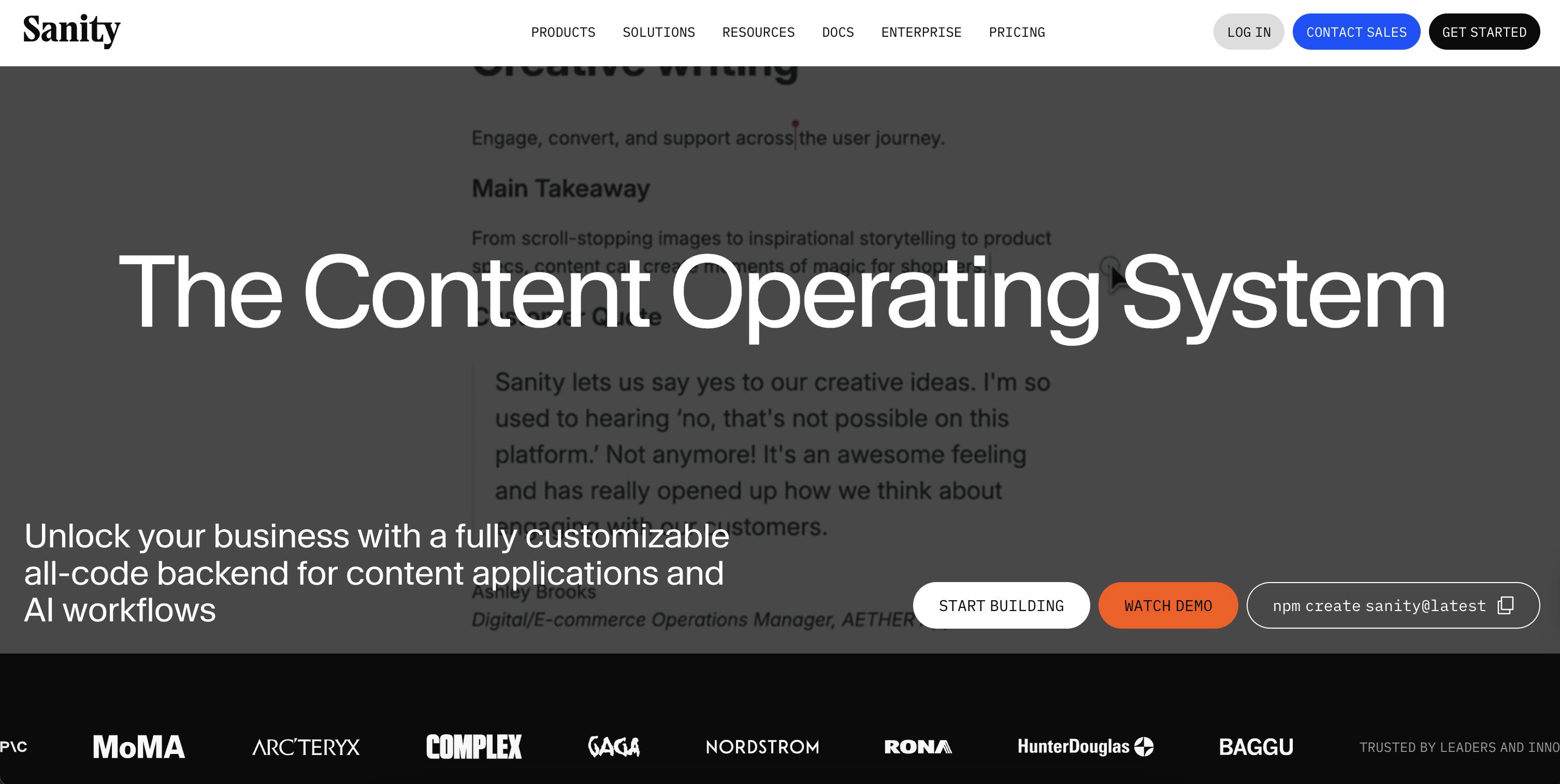 Image of Sanity homepage