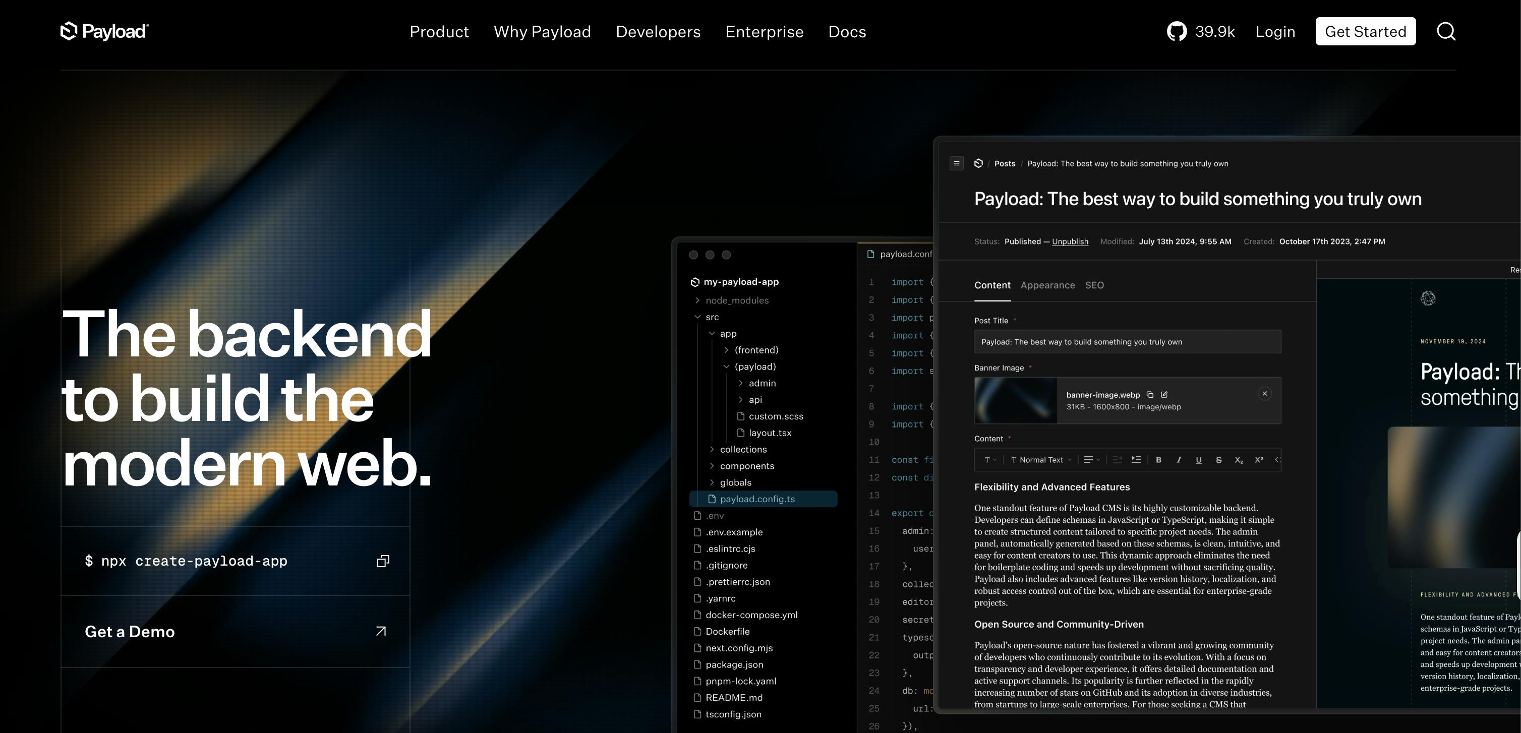An image of Payload homepage
