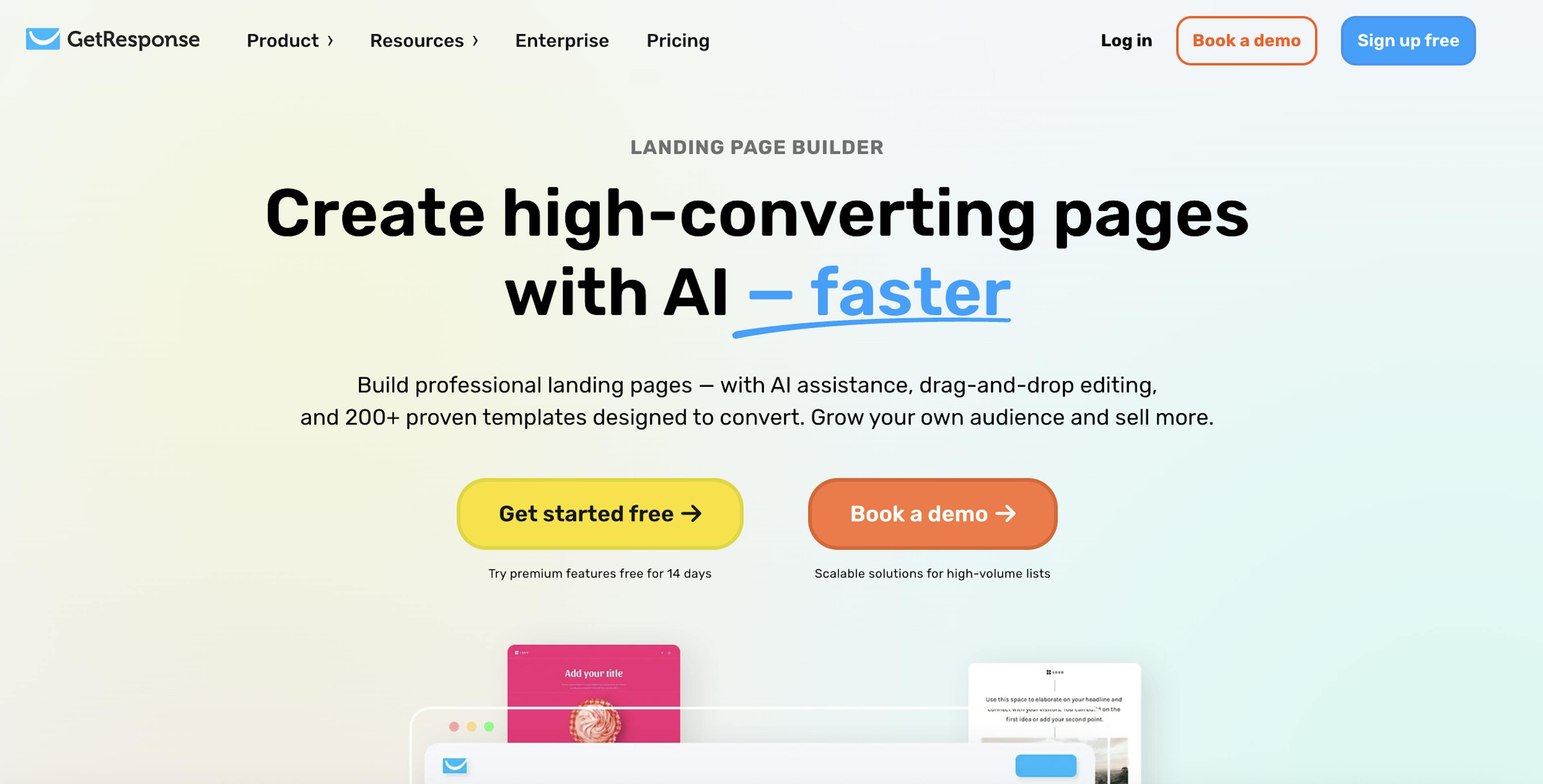 getresponse ai landing page builder