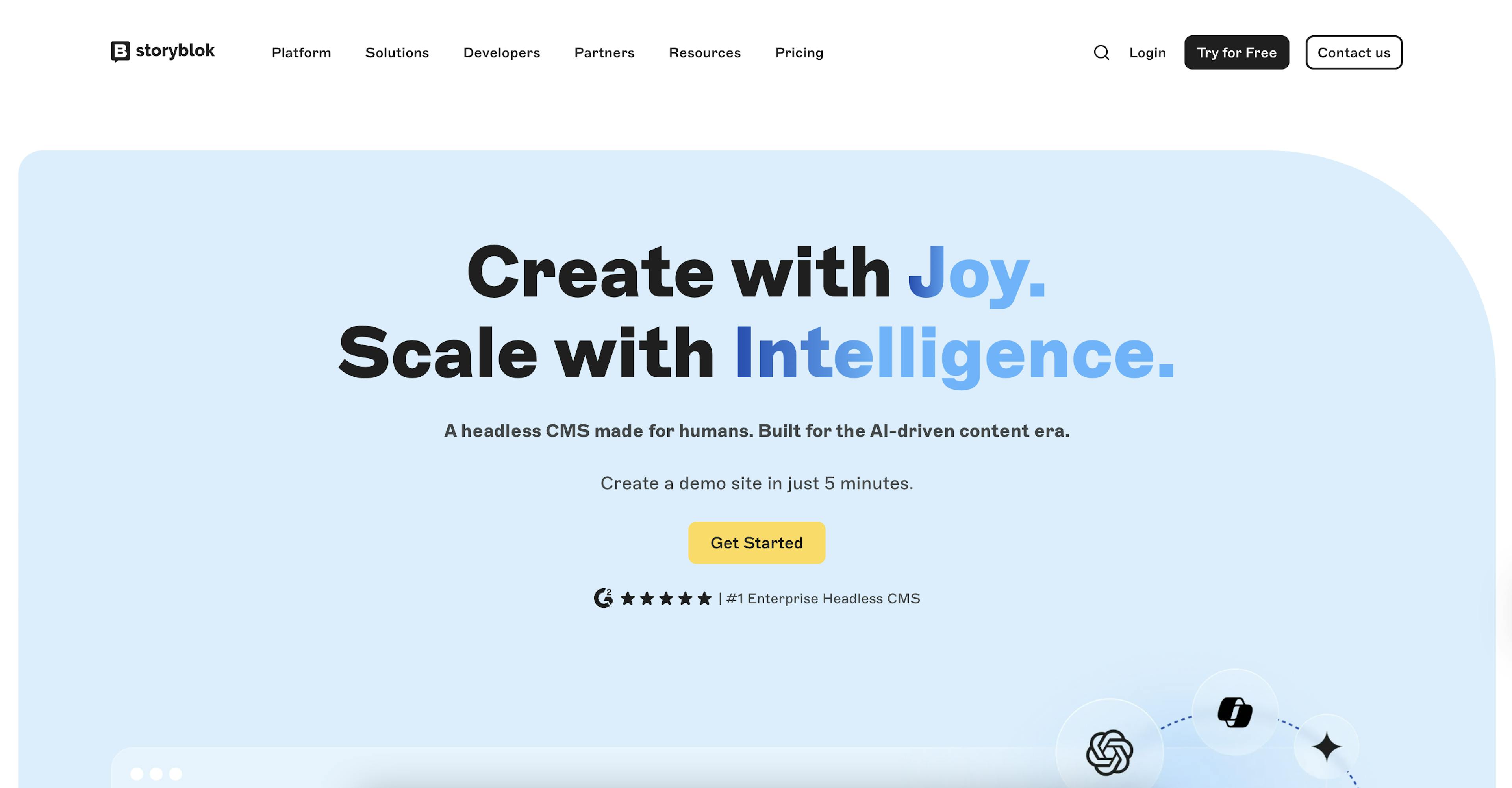 Image of Storyblok homepage