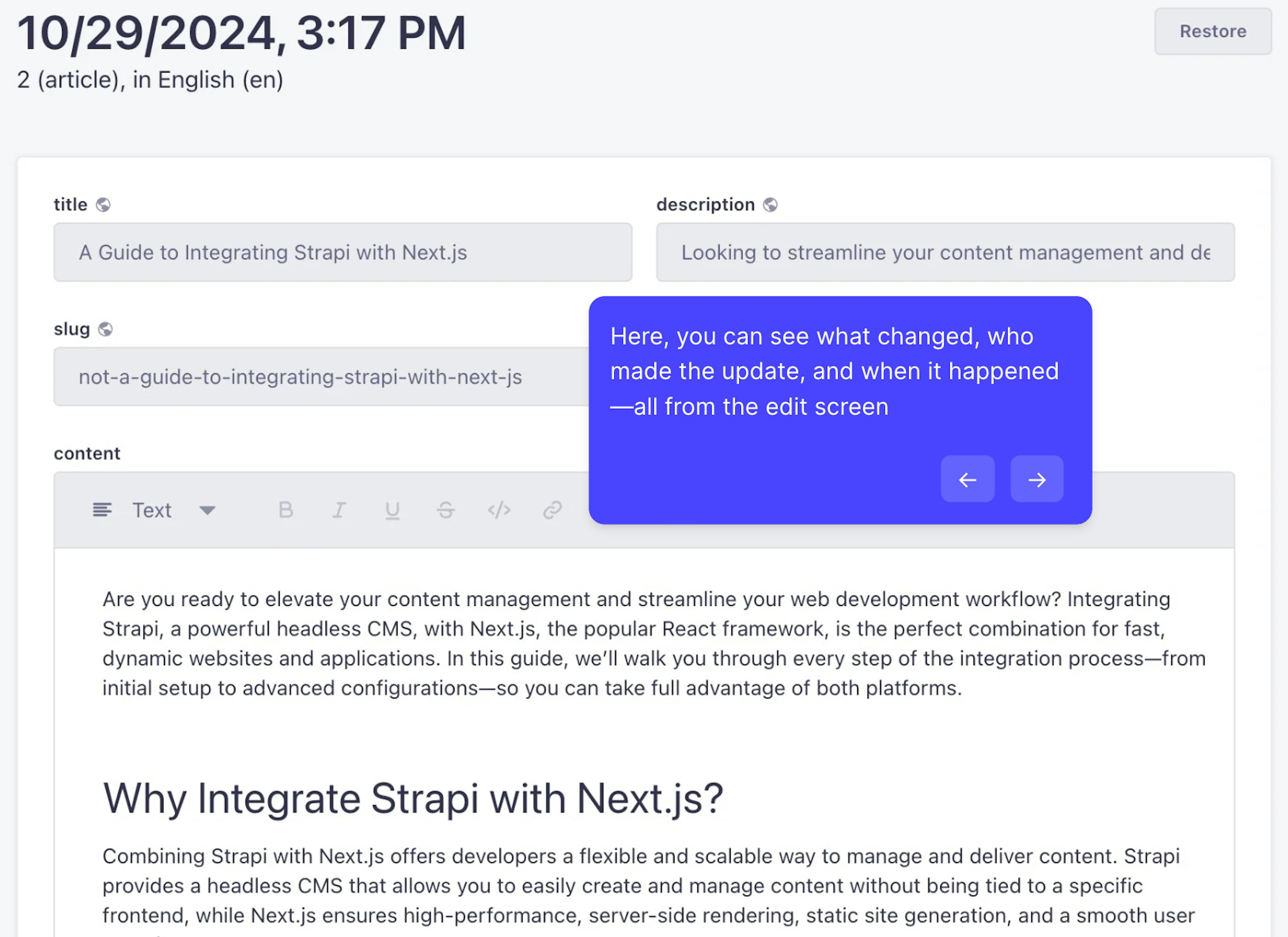 Image of Strapi Content History