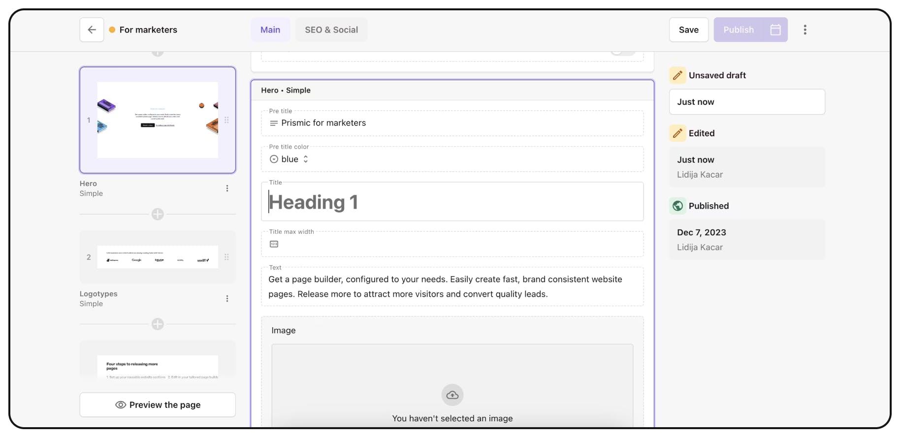 Image of slices in the Page Builder
