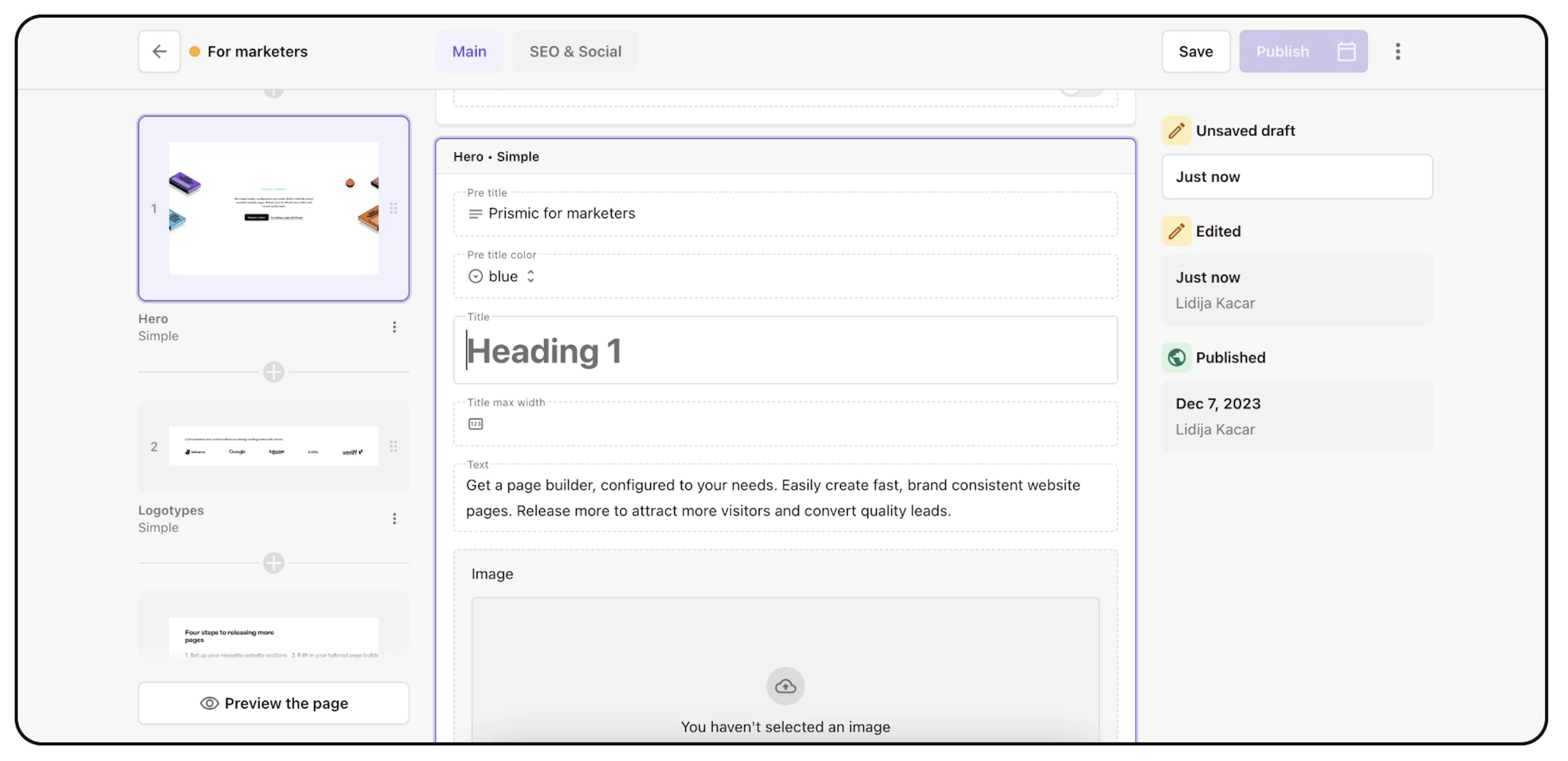 Image of slices in the Page Builder