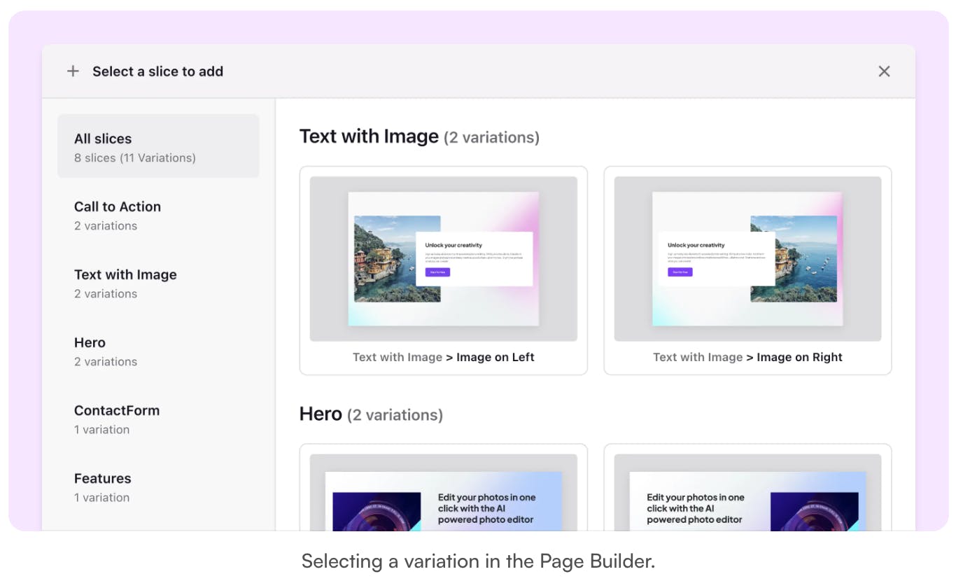 Image of slices in the Page Builder