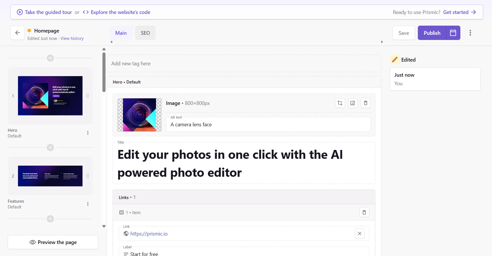 An image of Prismic's Page Builder