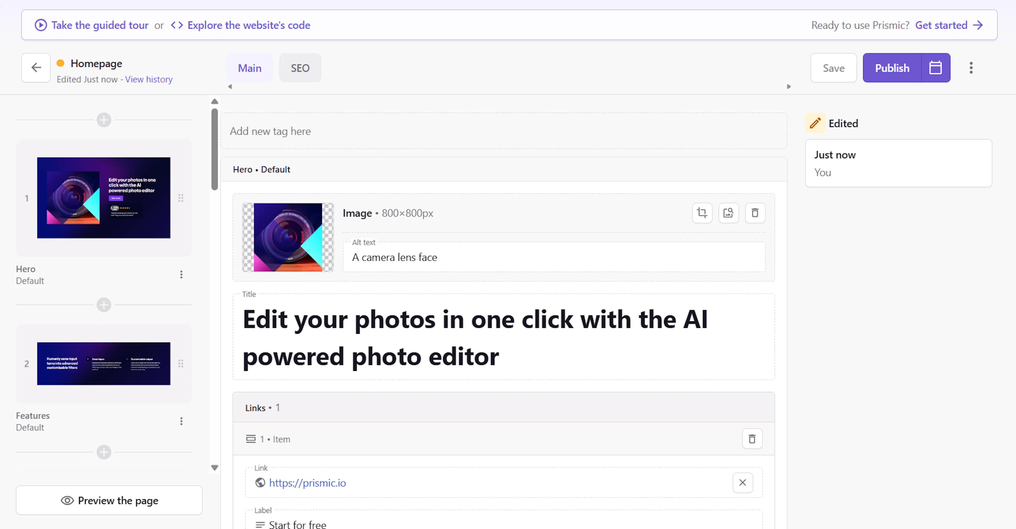 An image of Prismic's Page Builder
