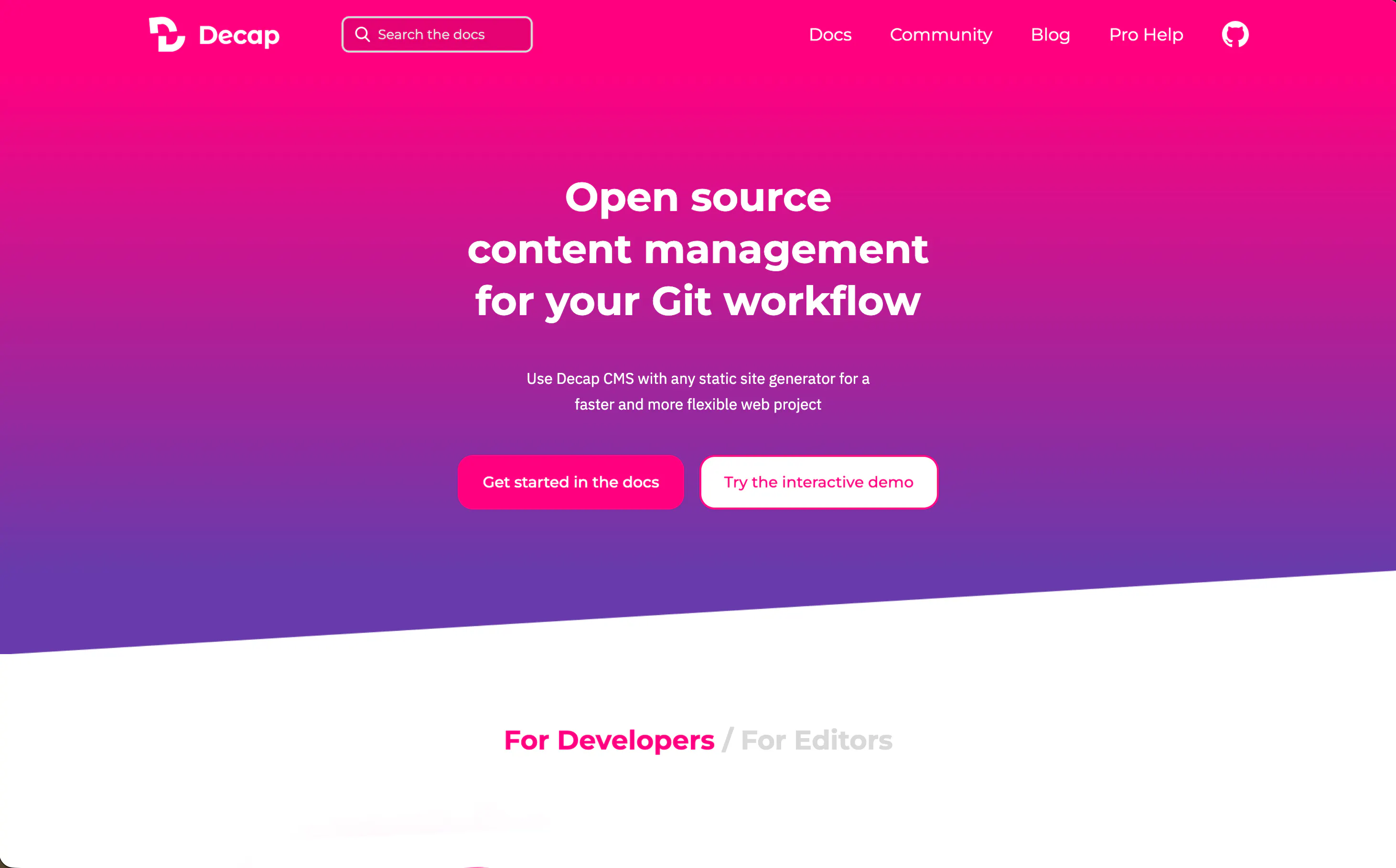 Image of Decap CMS homepage