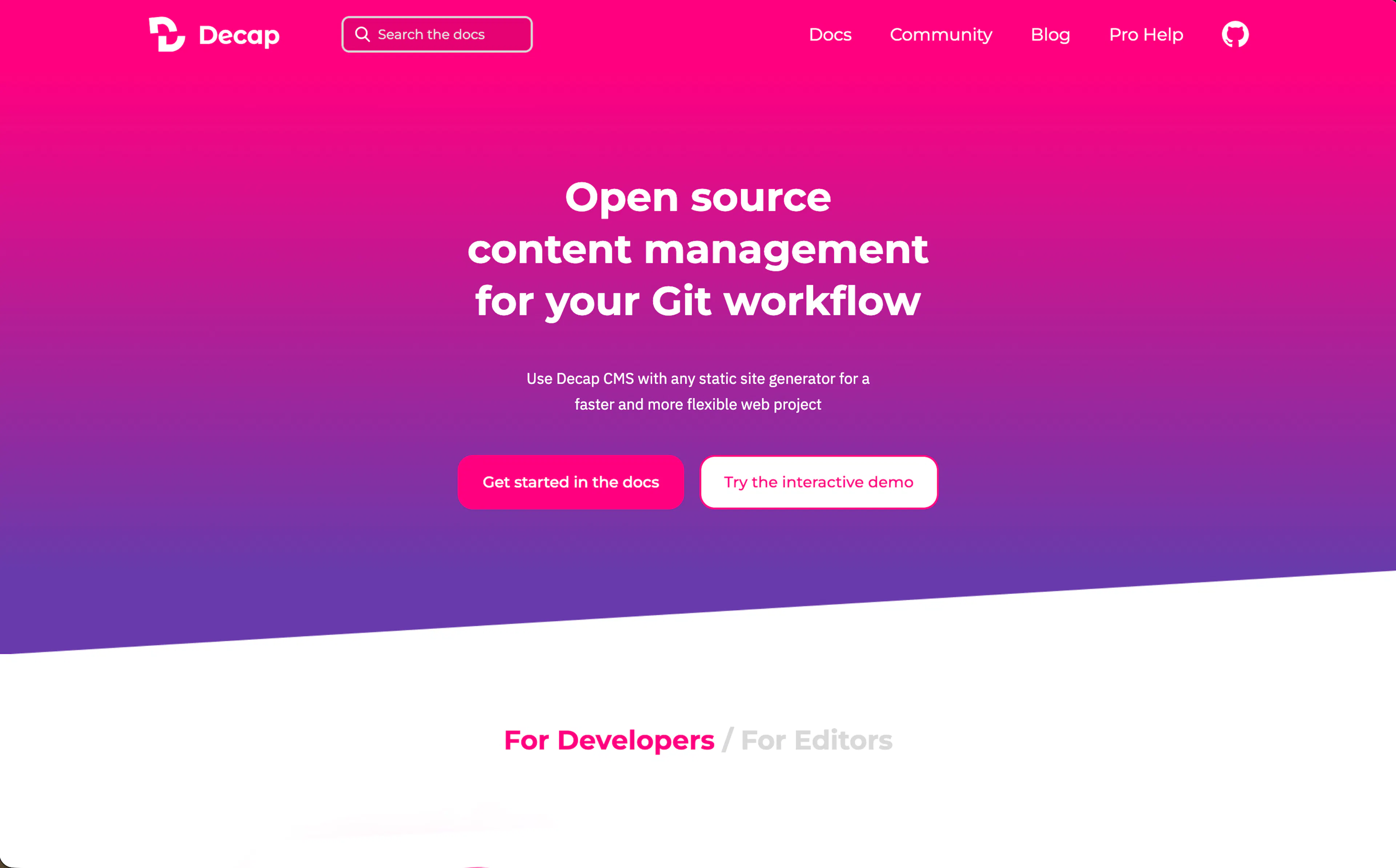 Image of Decap CMS homepage