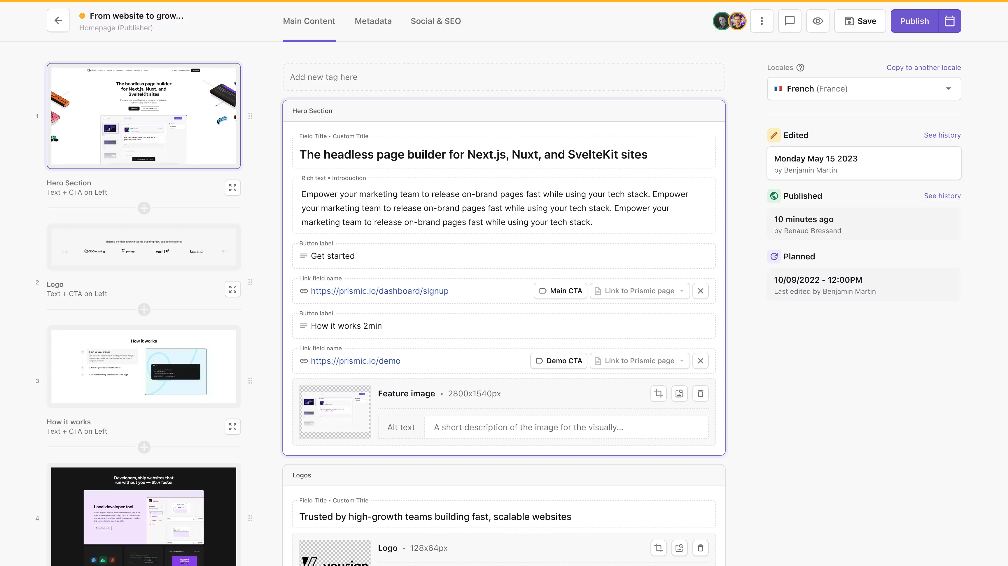An image of the Prismic Page Builder