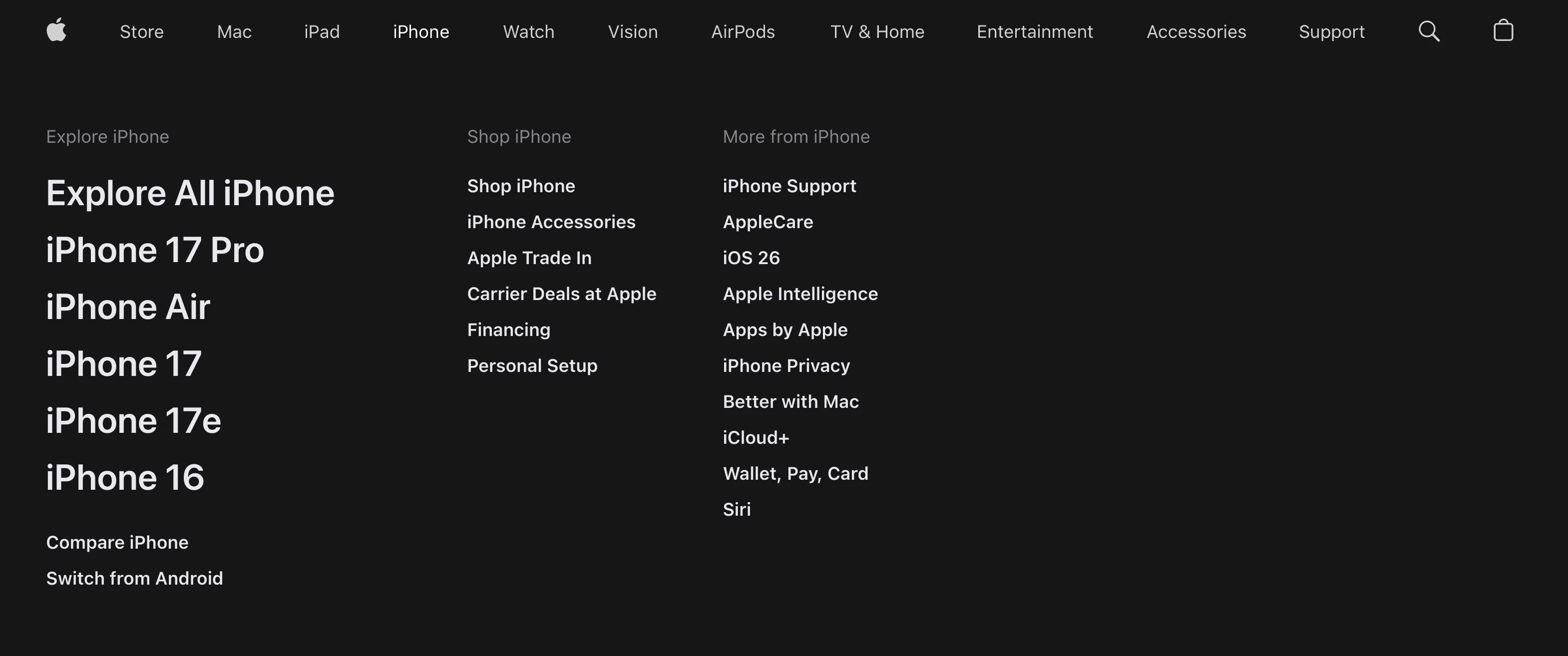 Apple mega-menu navigation
