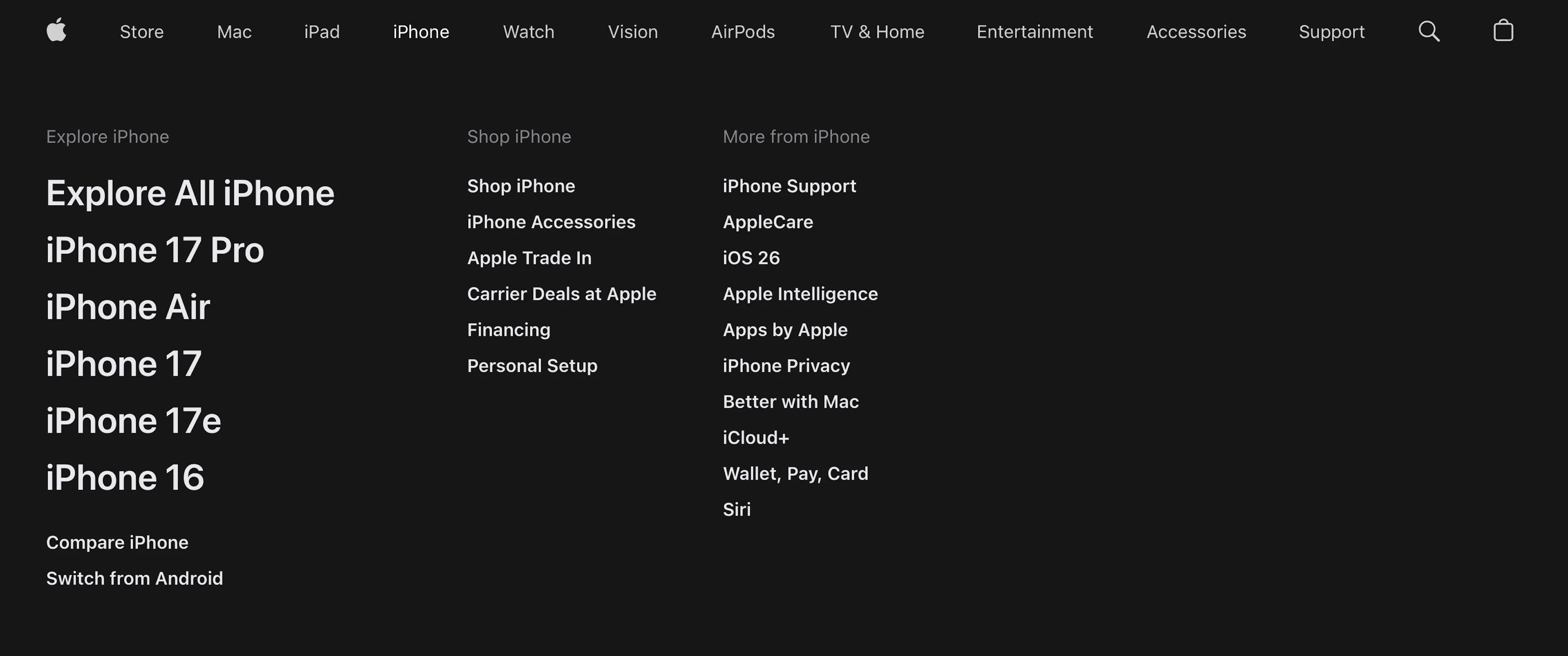 Apple mega-menu navigation