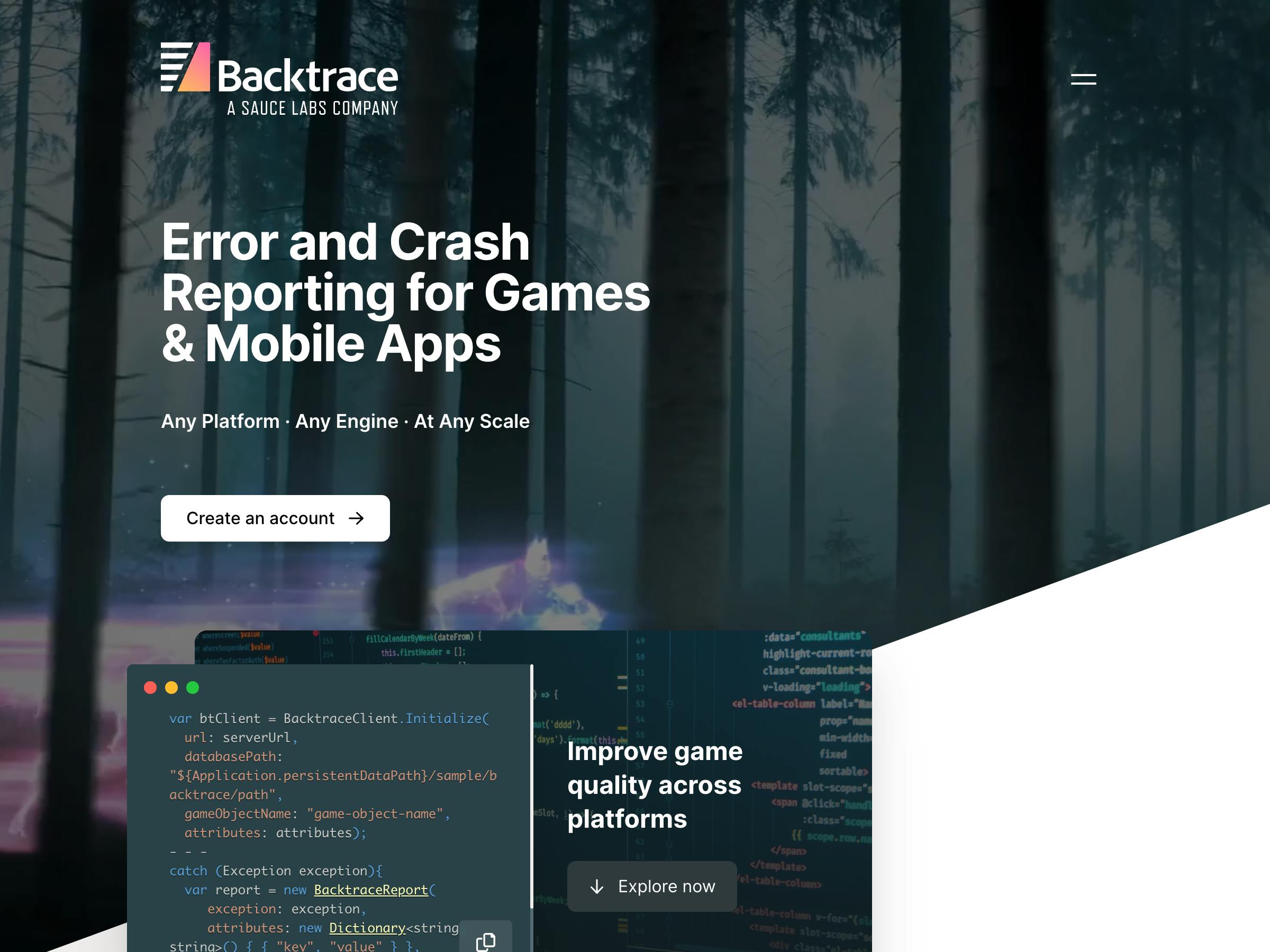 Backtrace website screenshot