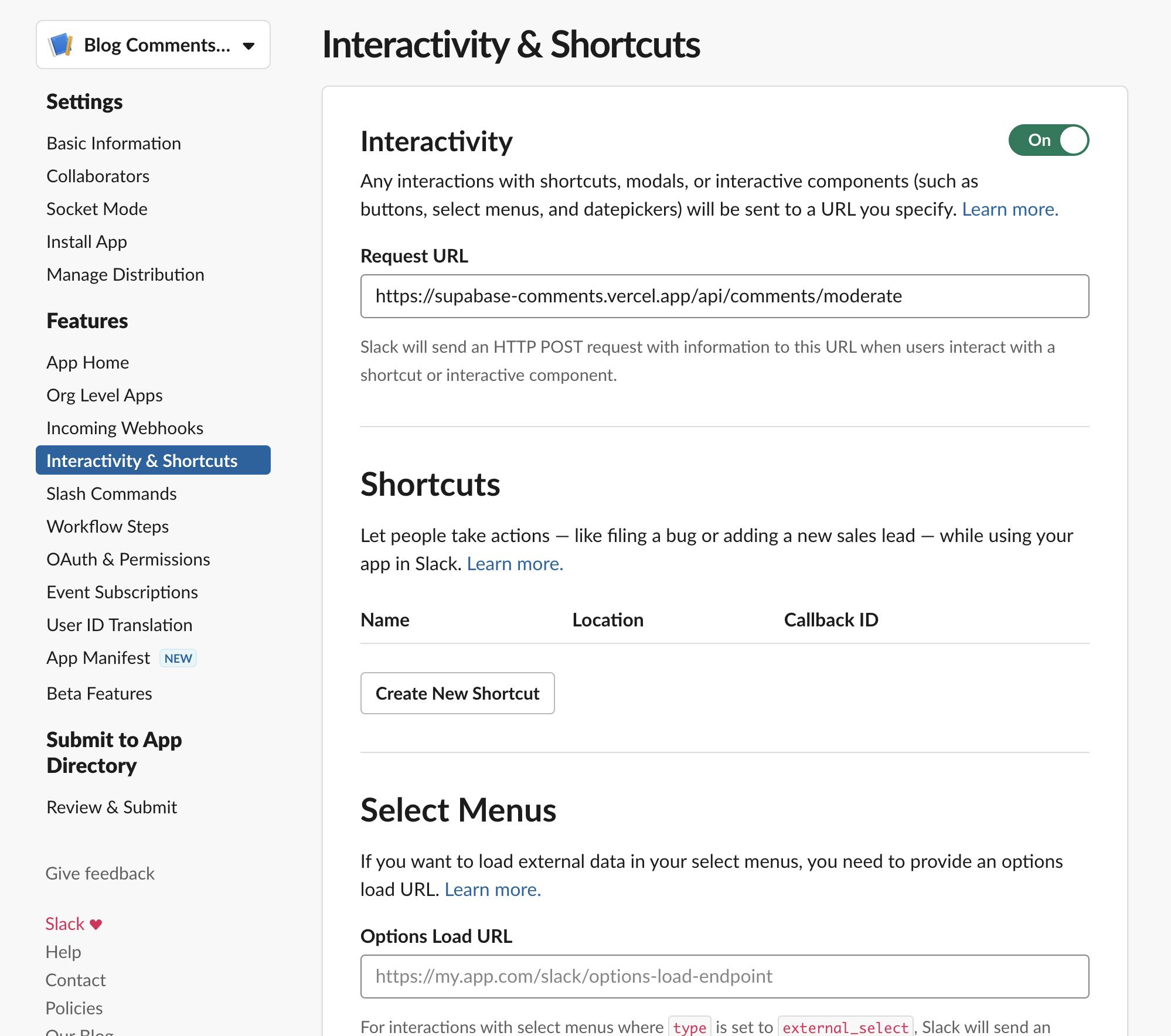 An image of interactivity and shortcuts in Slack.