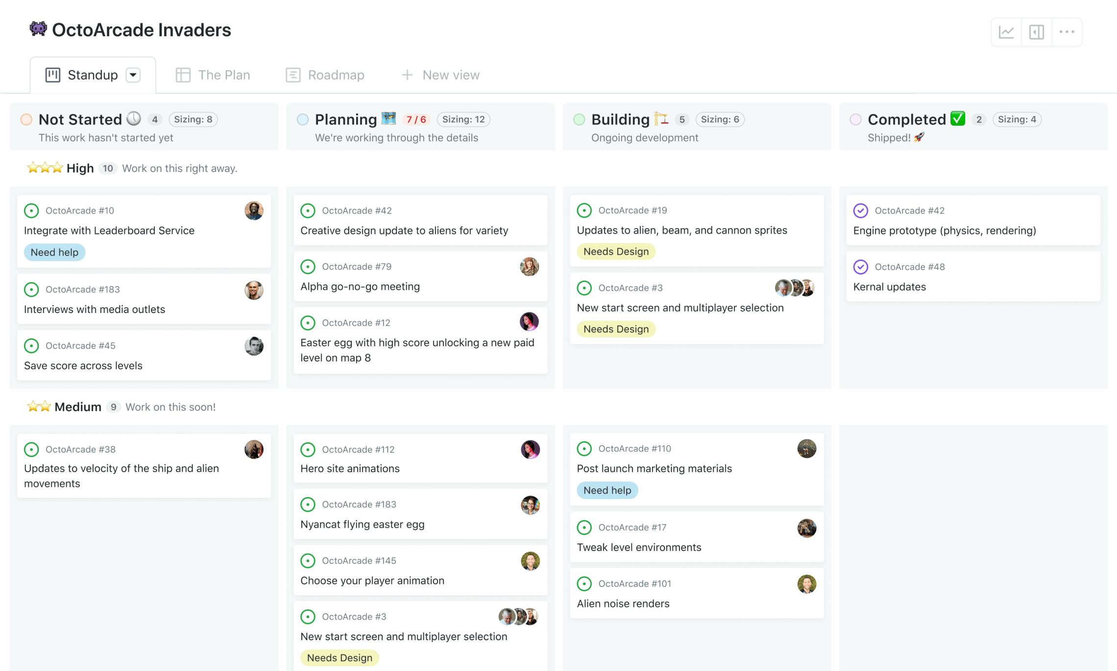 An image of a GitHub project example board.