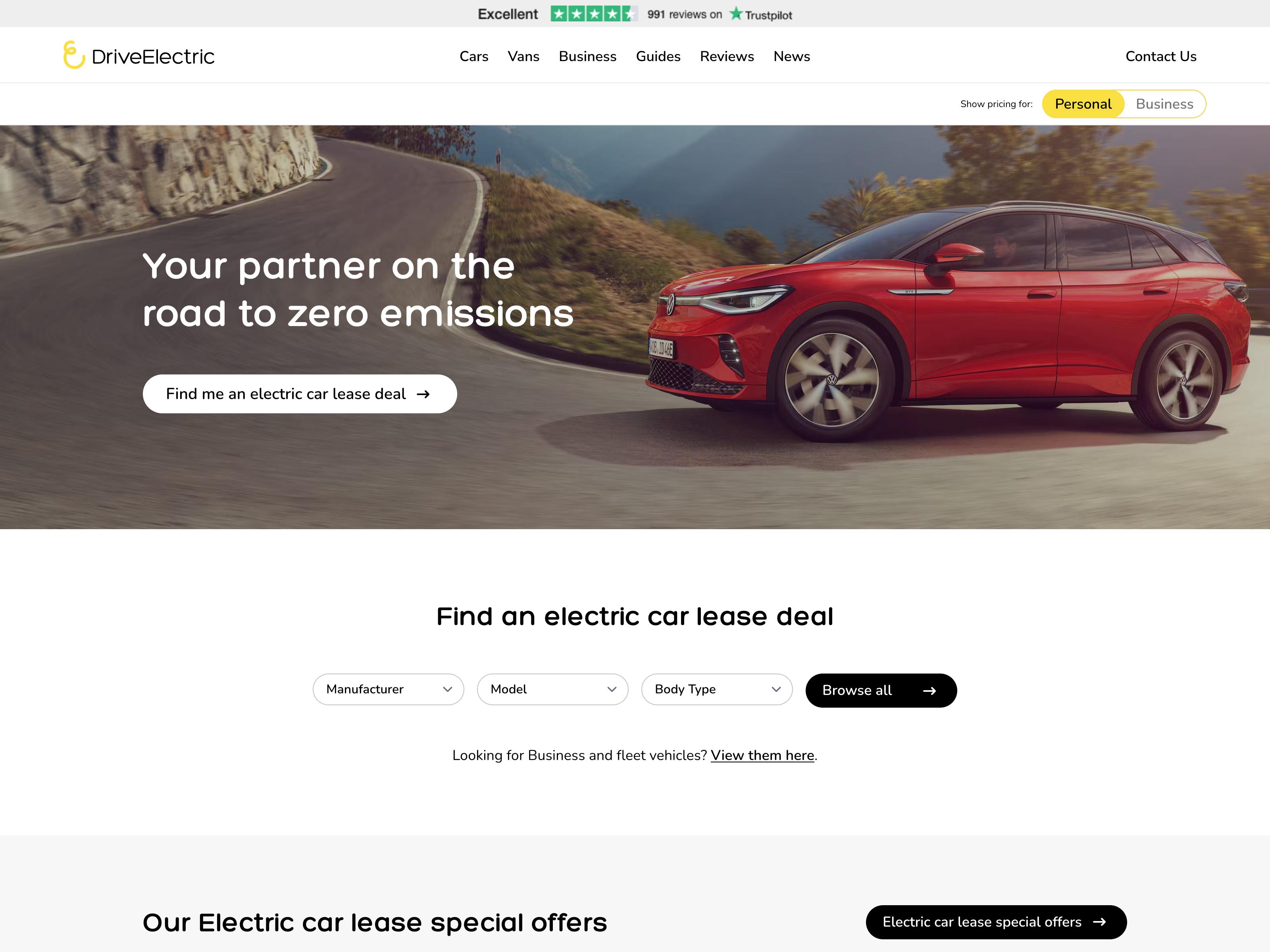 Drive Electric website screenshot