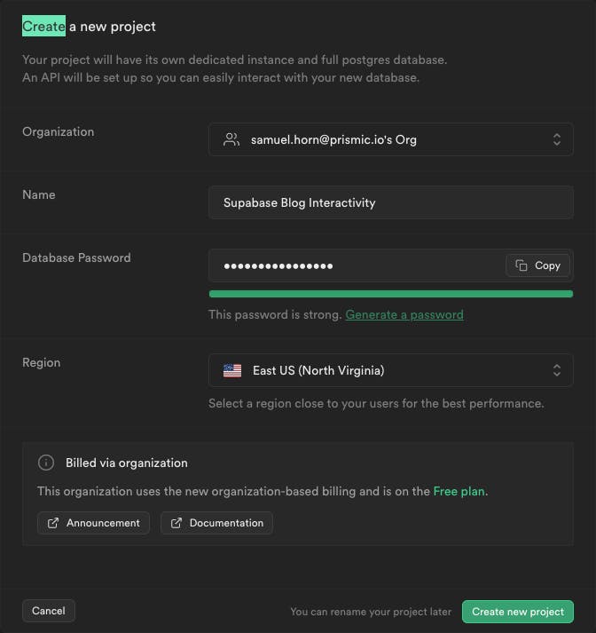 An image of the Supabase dashboard.