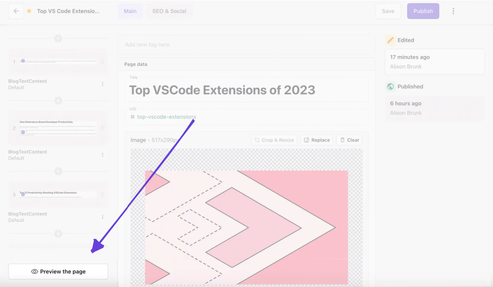 An image showing the preview button in the Page Builder.