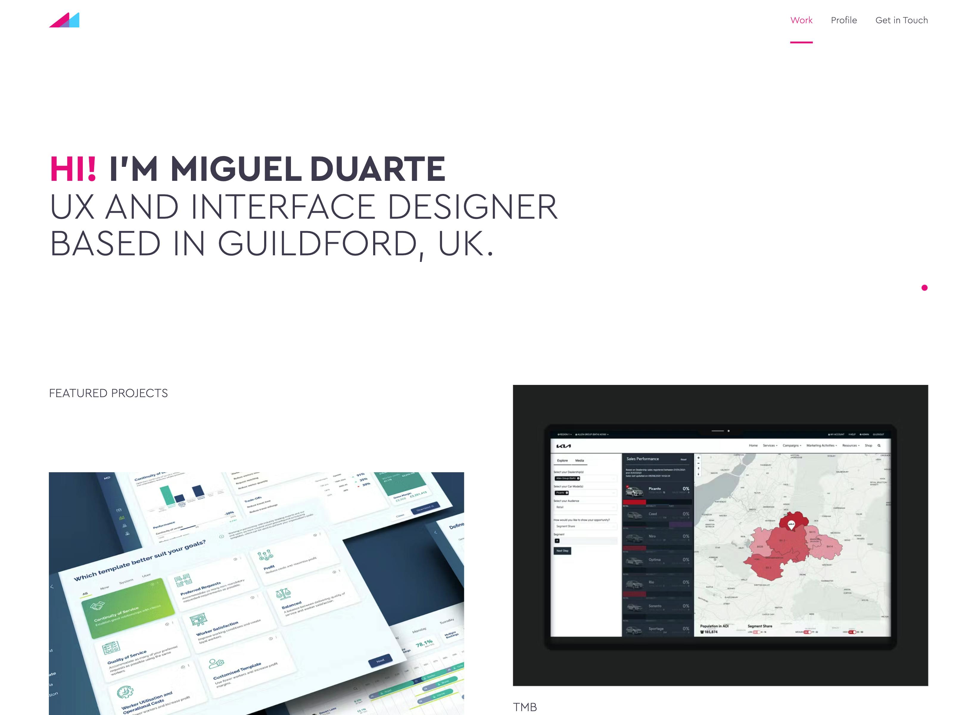 Miguel Duarte's Portfolio website screenshot