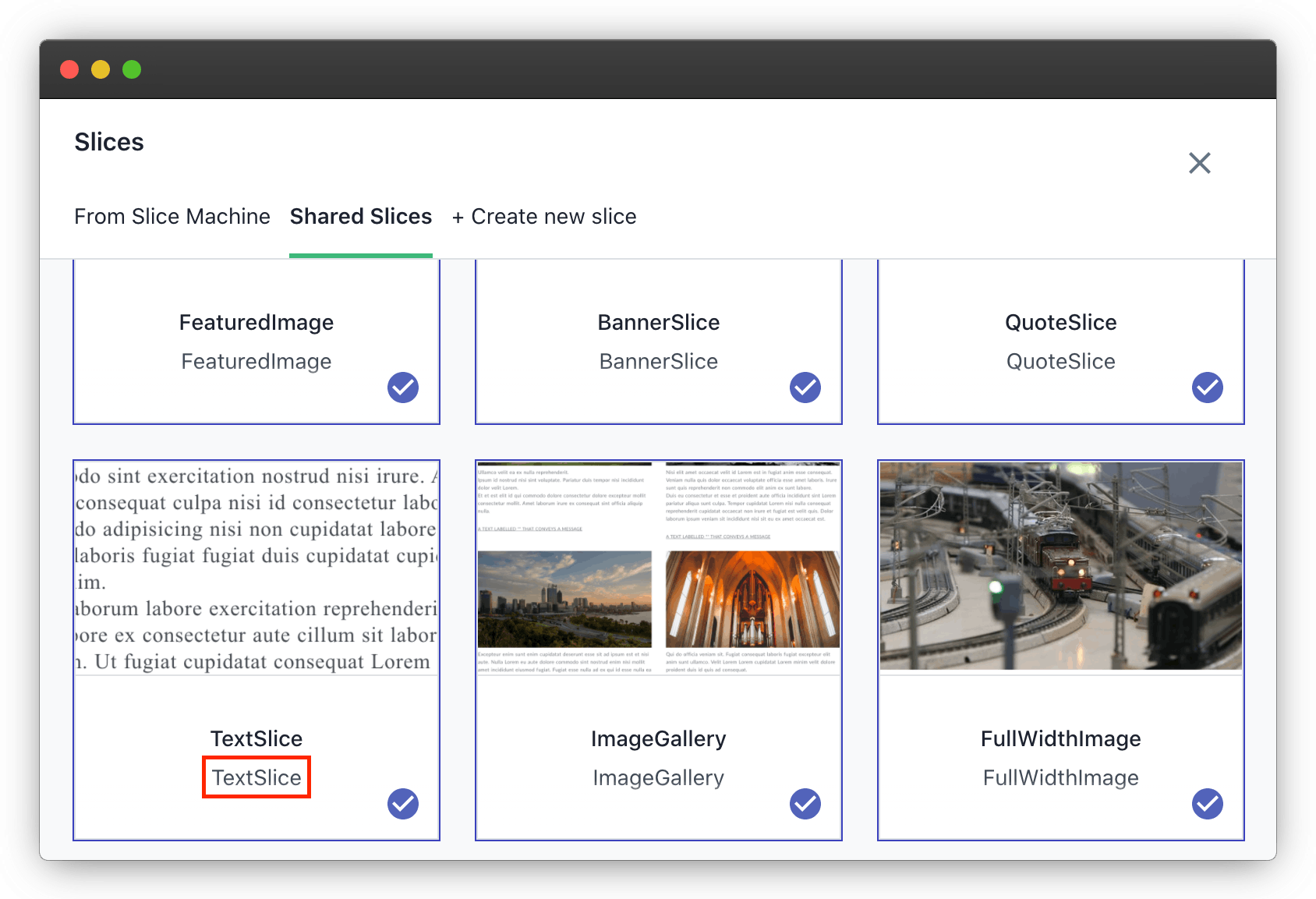 The Shared Slice tab in the custom type builder in the Prismic UI