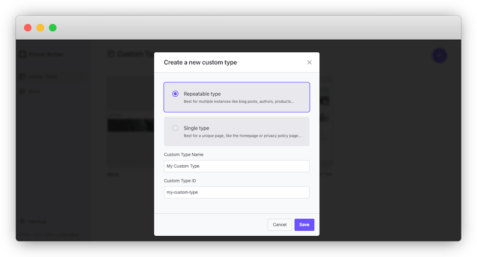 Example configuration window of a Custom Type.