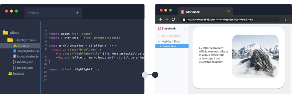 Component code and it's preview in Storybook