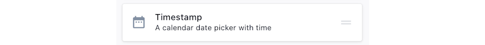 Screenshot of the timestamp field in the drag-and-drop editor.